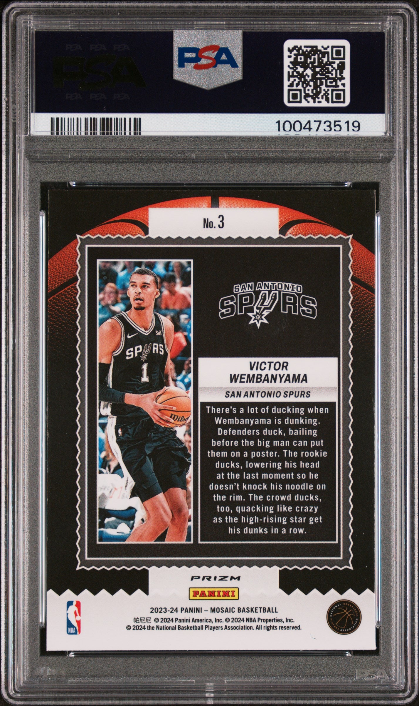 2023 Panini Mosaic Jam Masters Victor Wembanyama #3 Basketball PSA 9