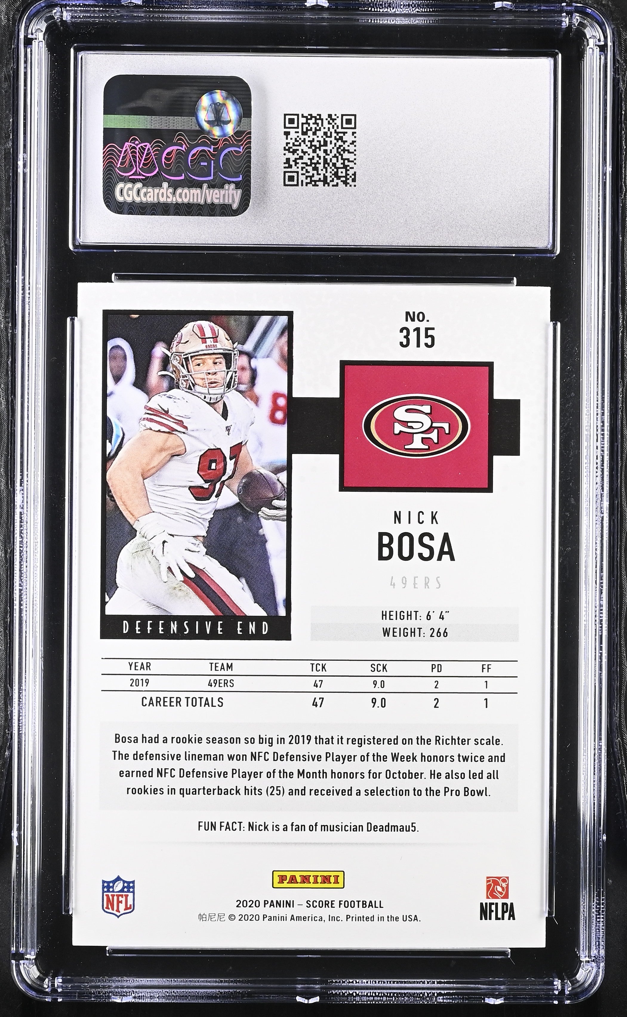 2020 Score Nick Bosa #315 Football CGC 10