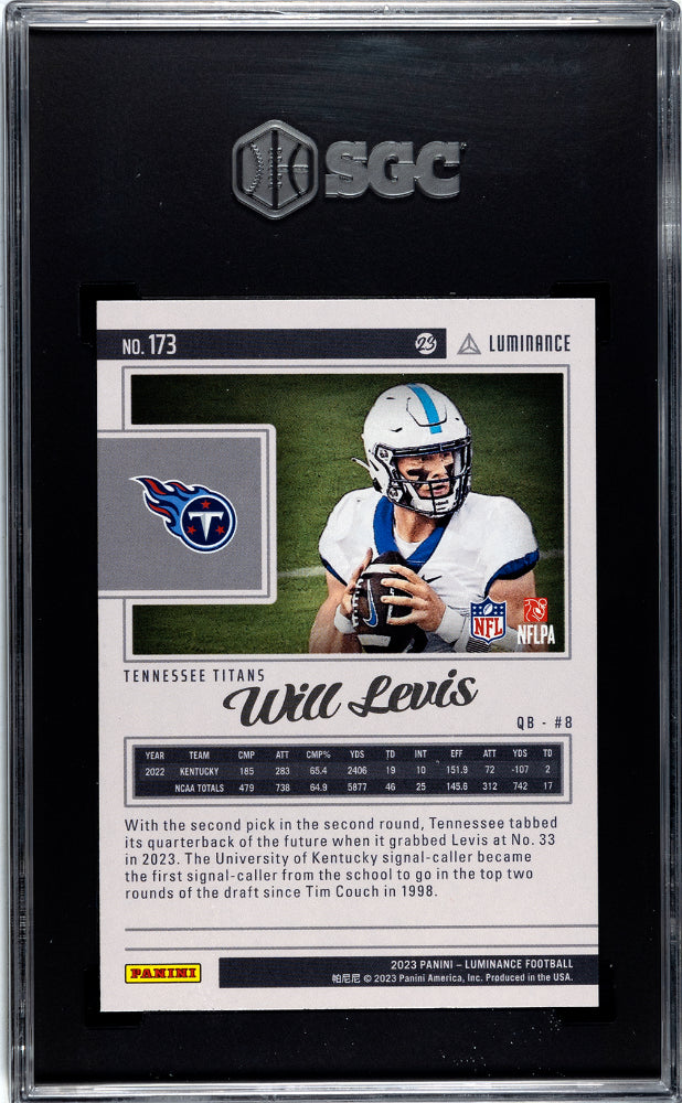 2023 Panini Luminance Will Levis #173 Football SGC 10