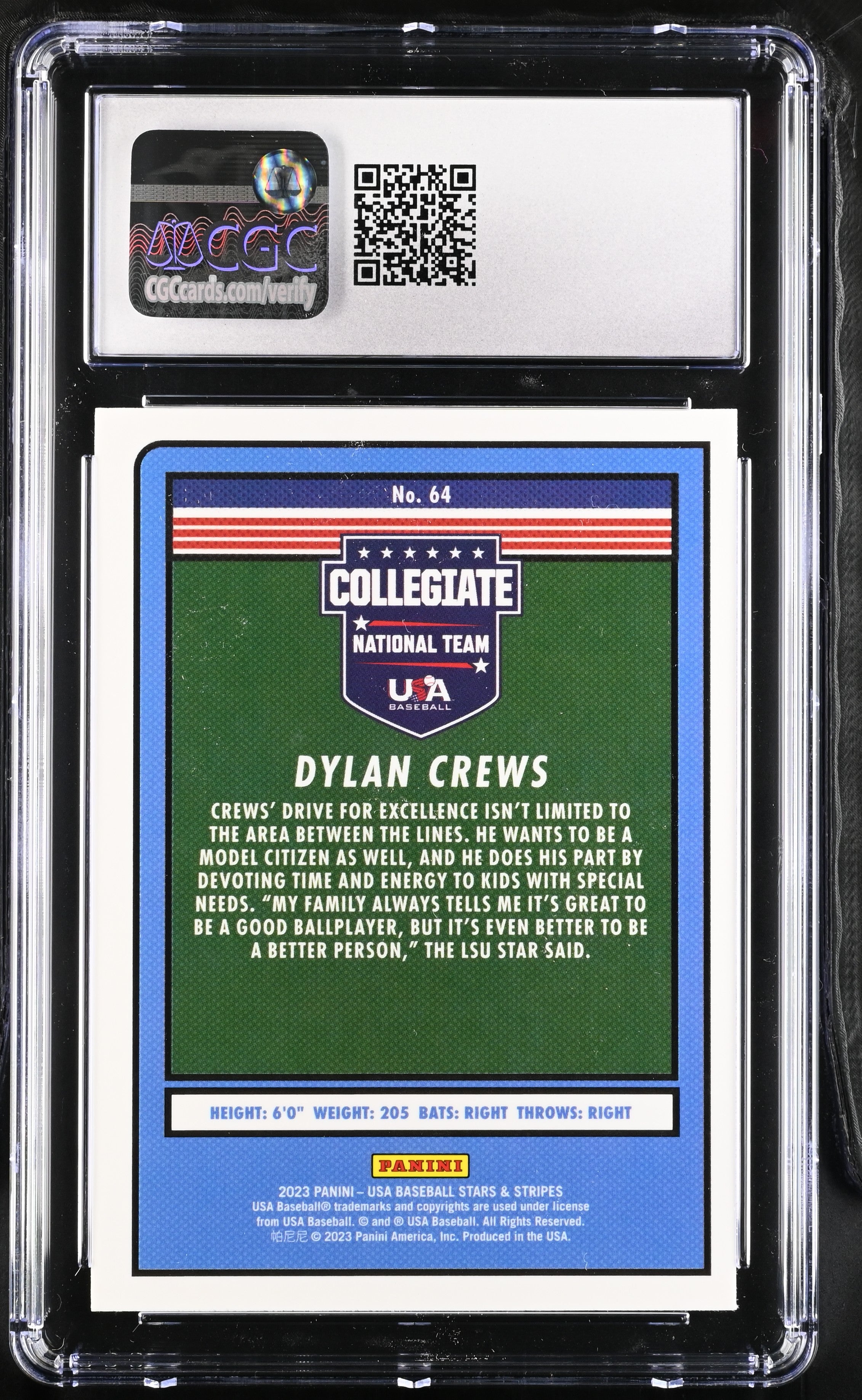 2023 Stars & Stripes Dylan Crews #64 Baseball CGC 9