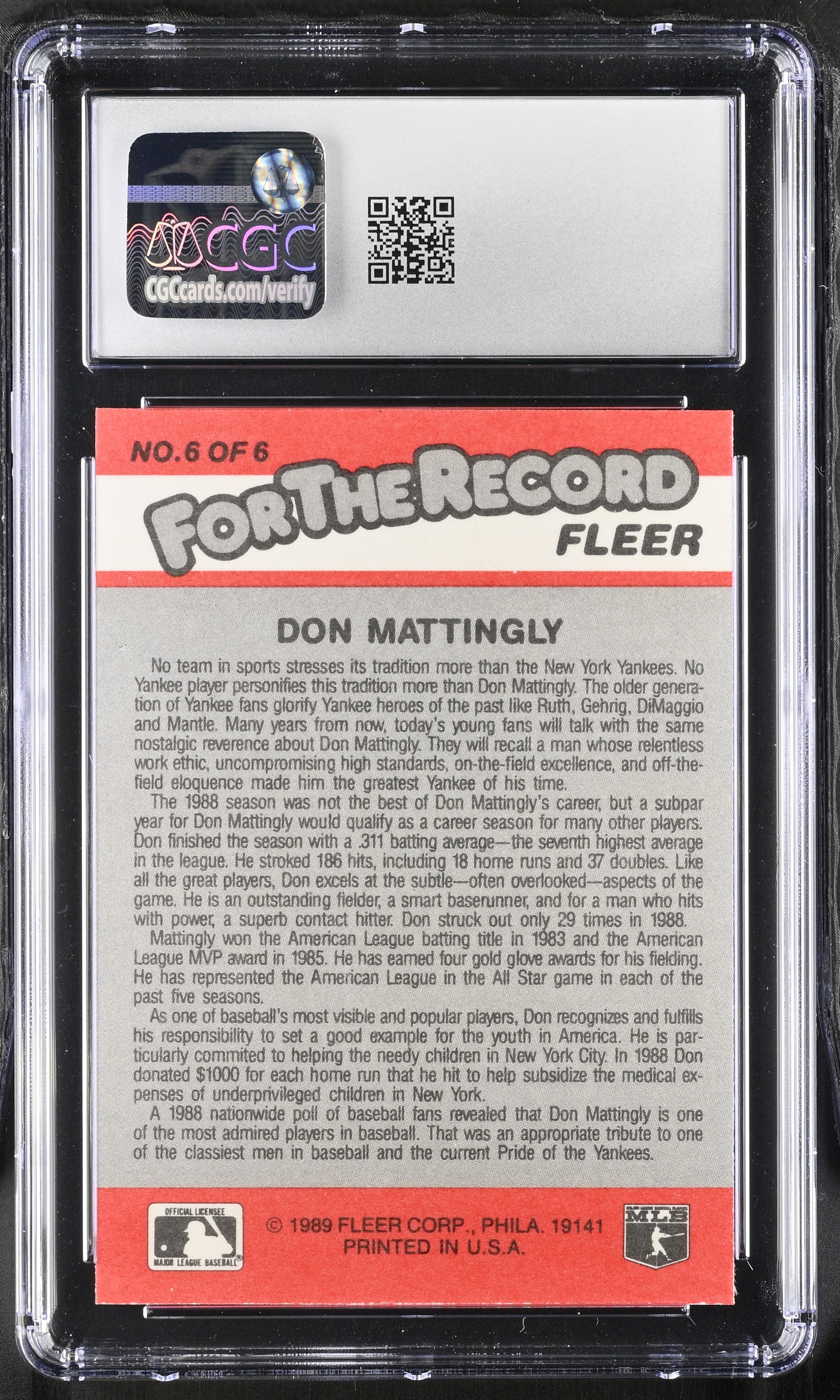 1989 Fleer Don Mattingly #6 Baseball CGC 9