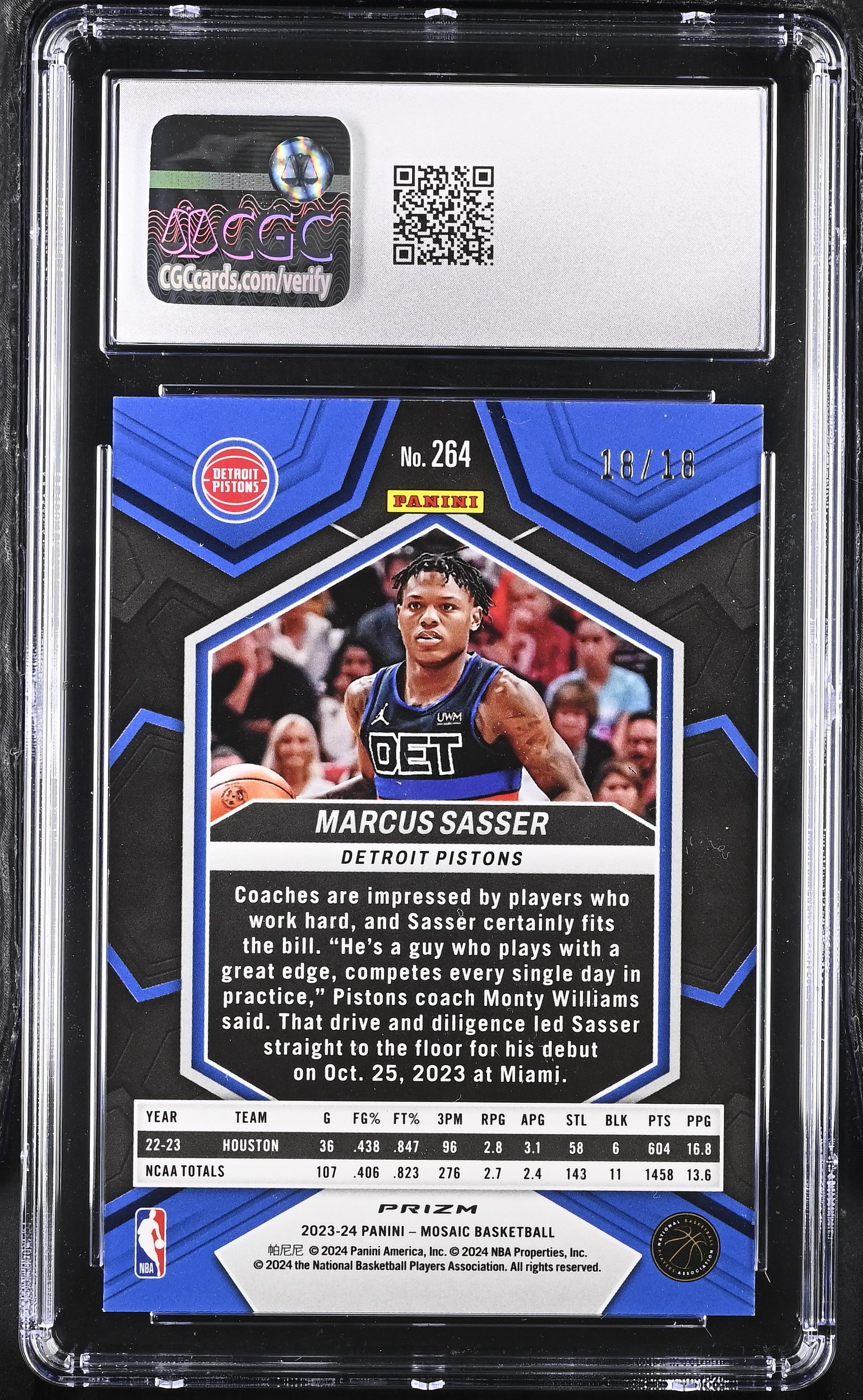 2023 Mosaic Marcus Sasser #264 Pink Swirl FOTL 18/18 Basketball CGC 10