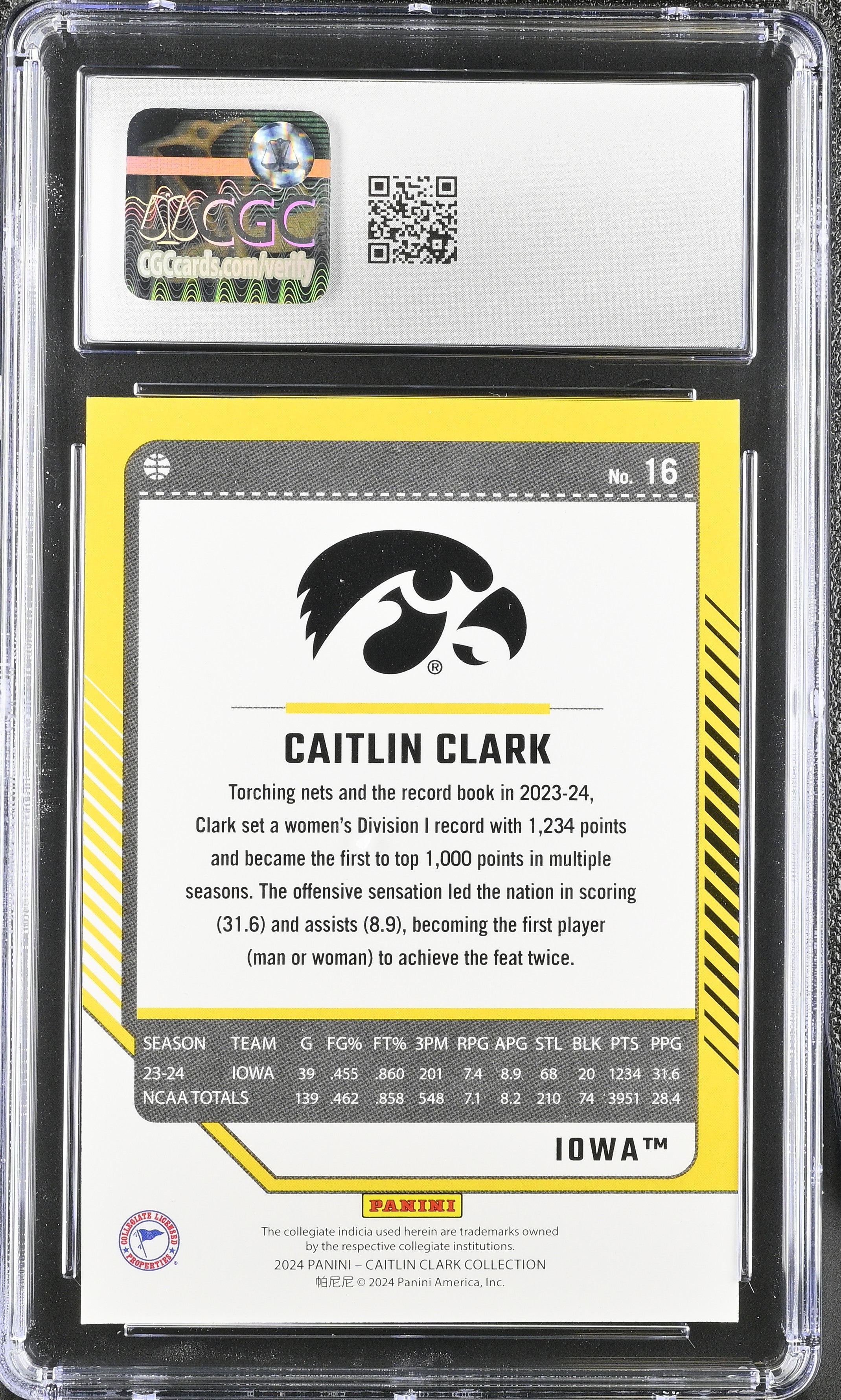 2024 Panini Caitlin Clark Collection Caitlin Clark #16 Donruss CGC 10