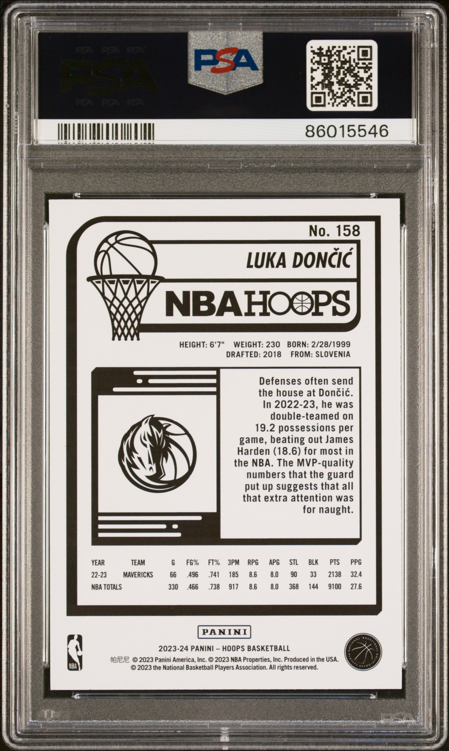 2023 Panini NBA Hoops Luka Doncic #158 Basketball PSA 10