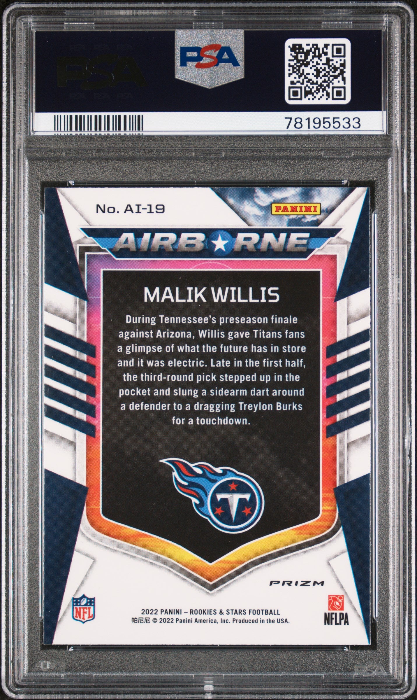 2022 Panini Rookies & Stars Airborne Malik Willis #AI19 Red Plaid PSA 9