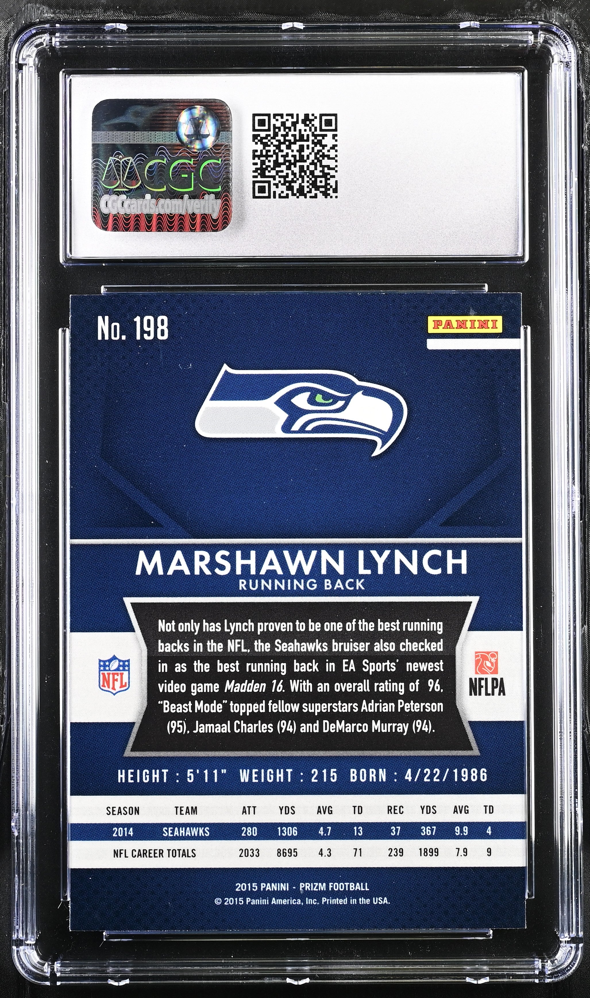 2015 Prizm Marshawn Lynch #198 Football CGC 9