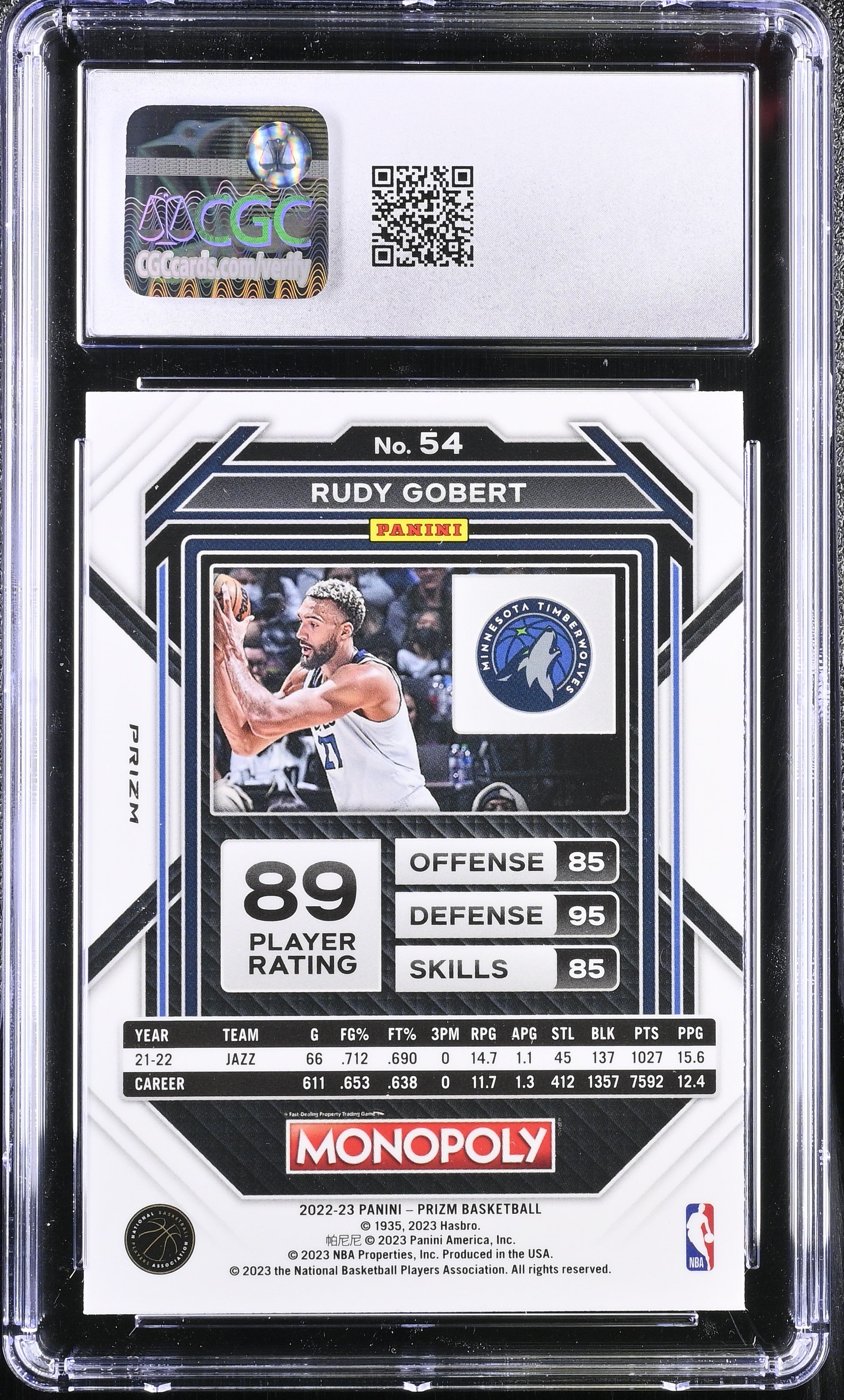 2022 Prizm Monopoly Rudy Gobert #54 Free Parking Basketball CGC 9