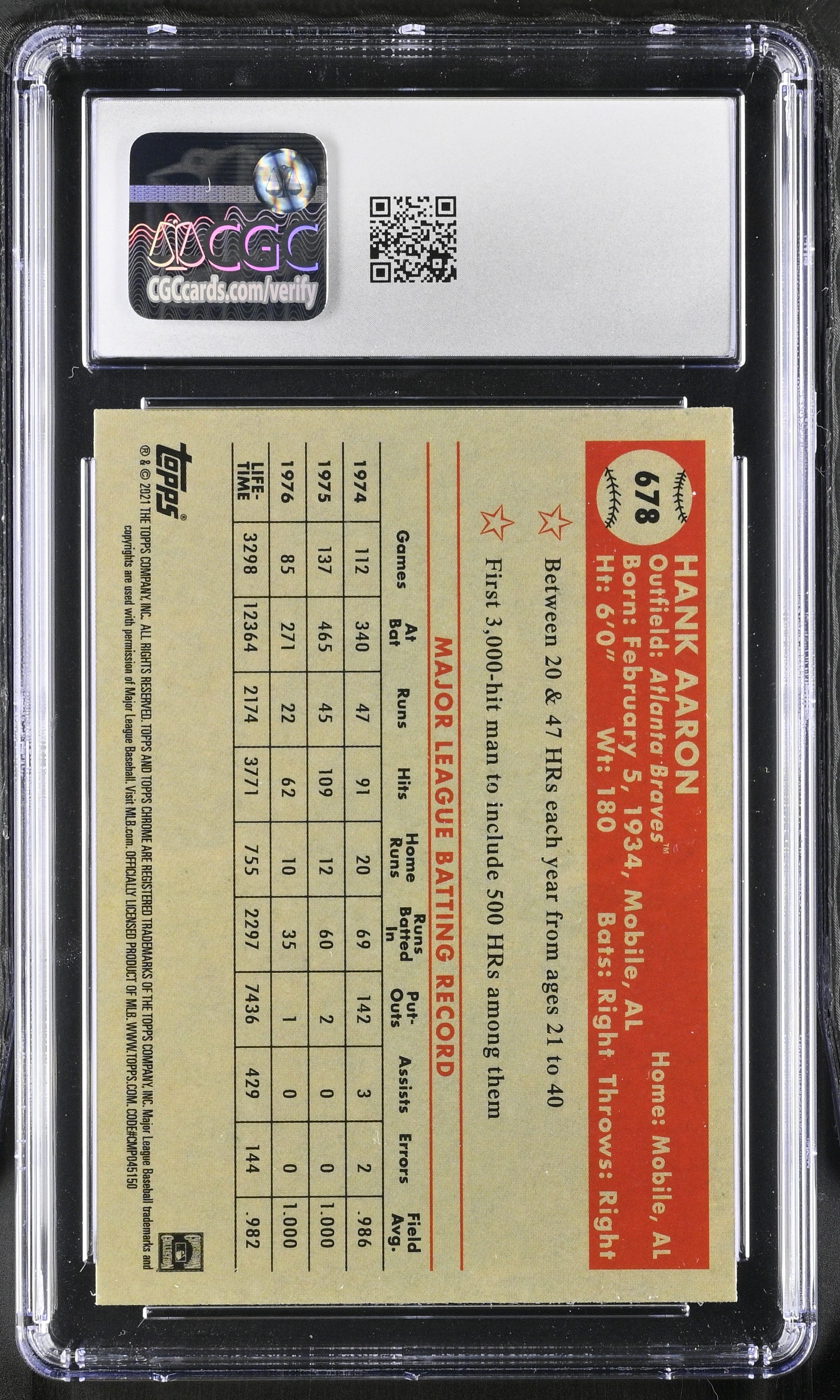 2021 Topps Chrome Platinum Anniv. Hank Aaron #678 Baseball CGC 9