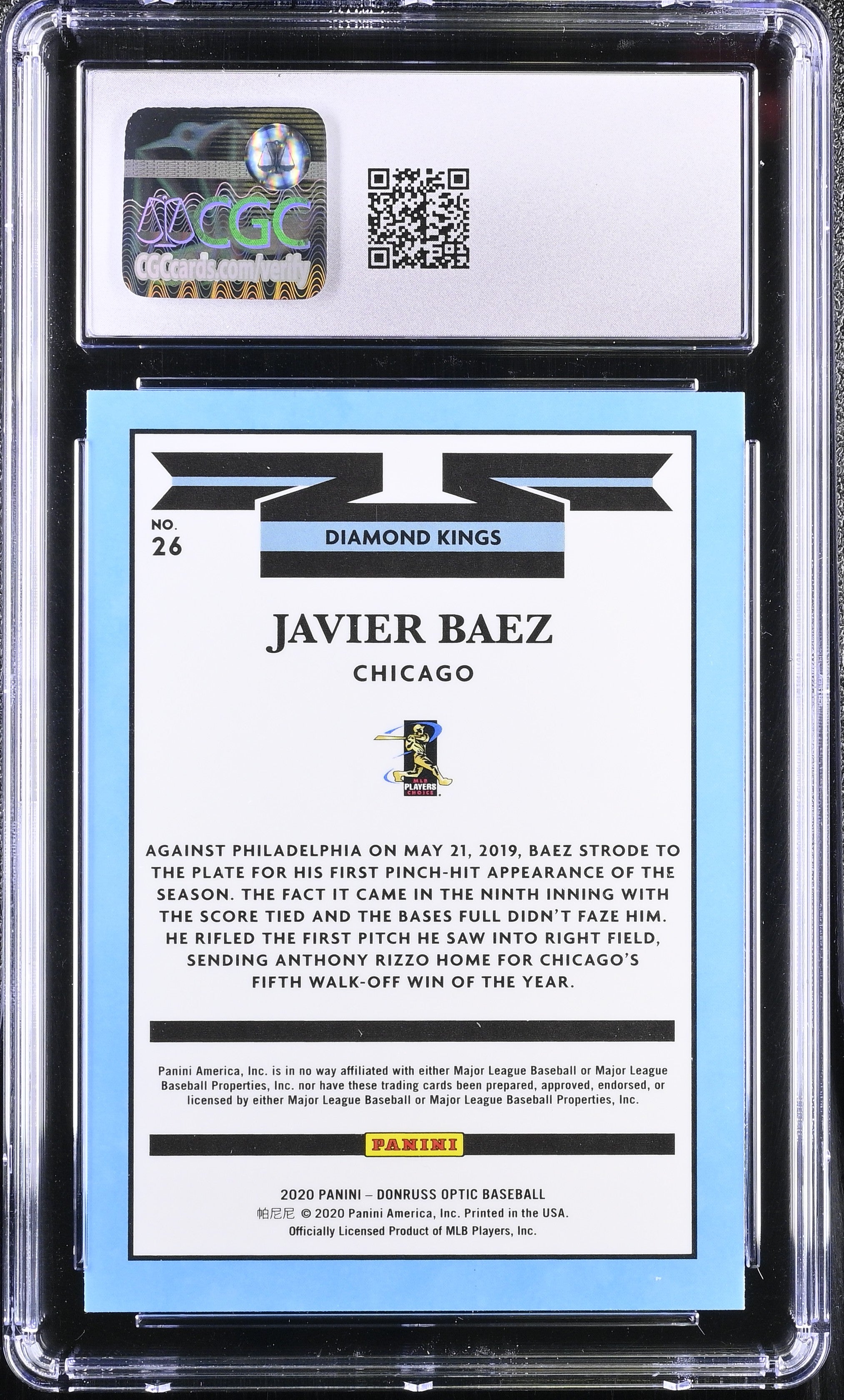 2020 Optic Javier Baez #26 Baseball CGC 10