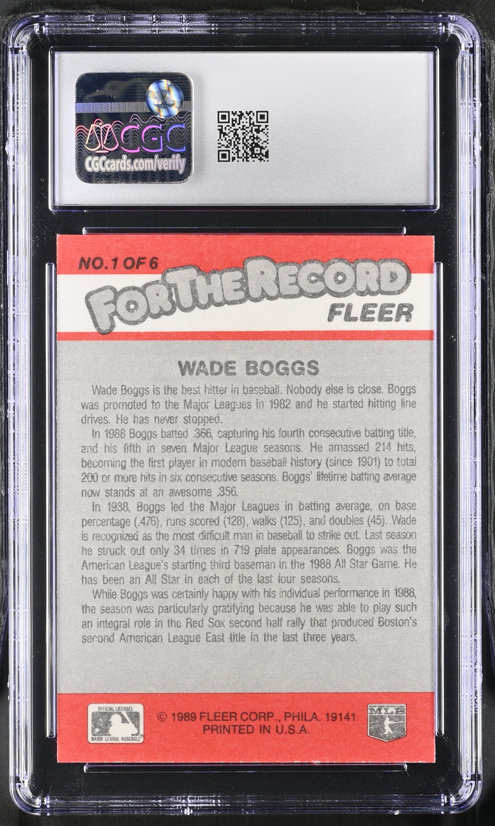 1989 Fleer Wade Boggs #1 Baseball CGC 9