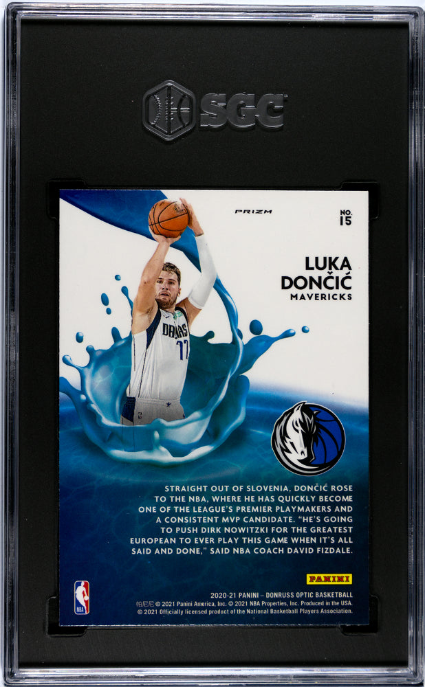 2020-21 Donruss Optic Luka Doncic #15 Splash! Purple Prizm Basketball SGC 10