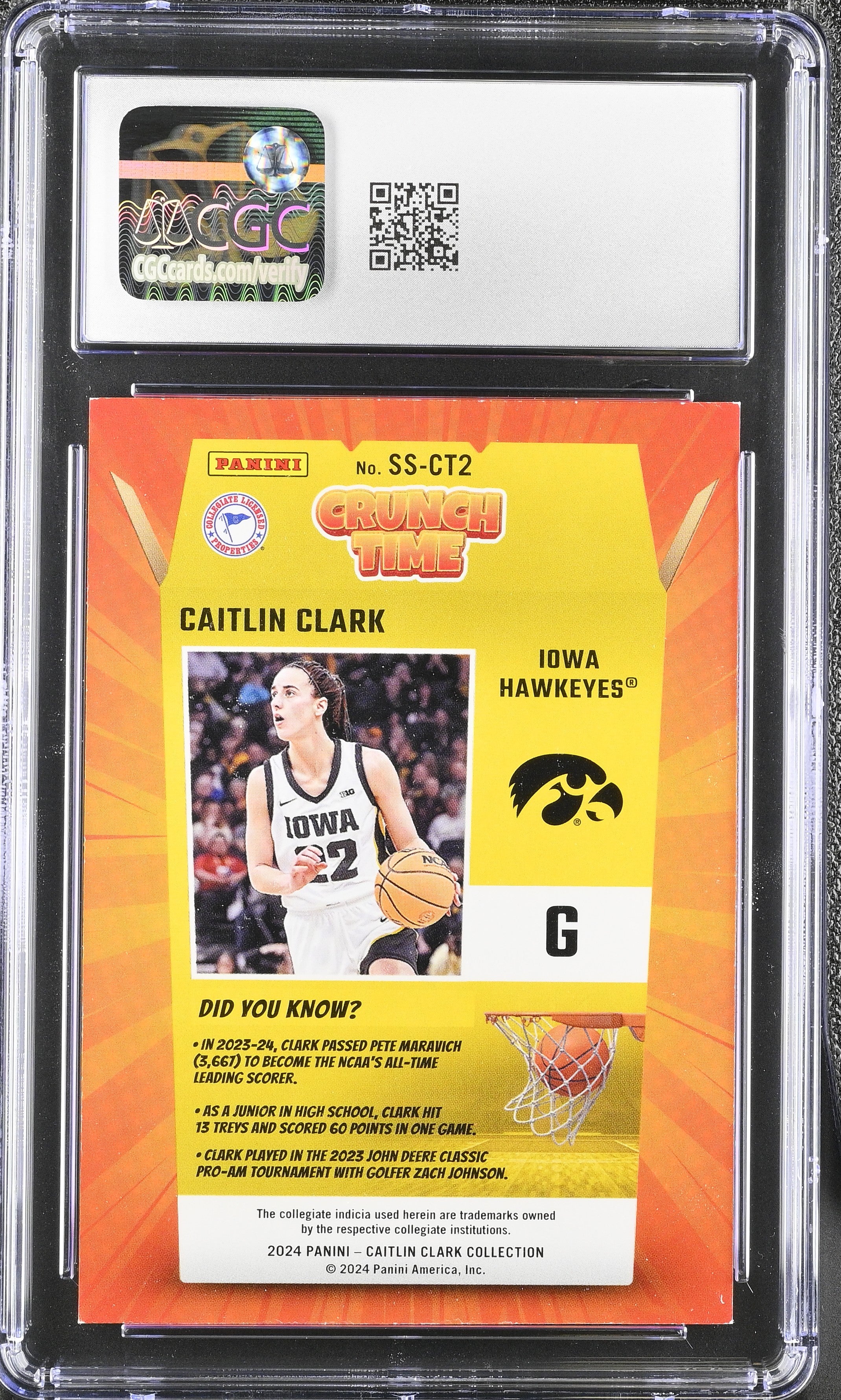 2024 Panini Caitlin Clark Collection Caitlin Clark #SS-CT2 Crunch Time CGC 8