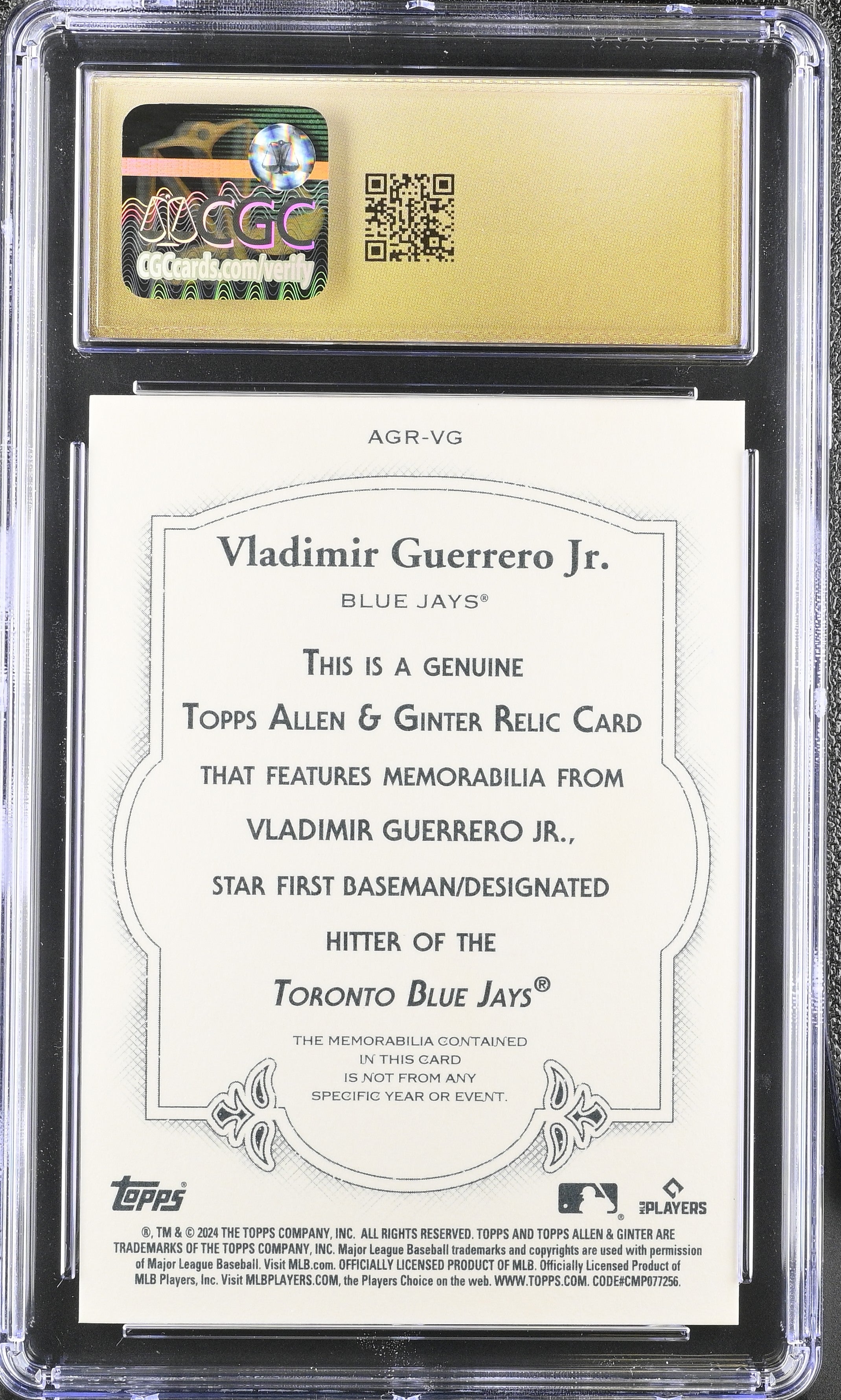 2024 Topps Allen & Ginter Vladimir Guerrero Jr. #AGR-VG Relics Baseball CGC 10