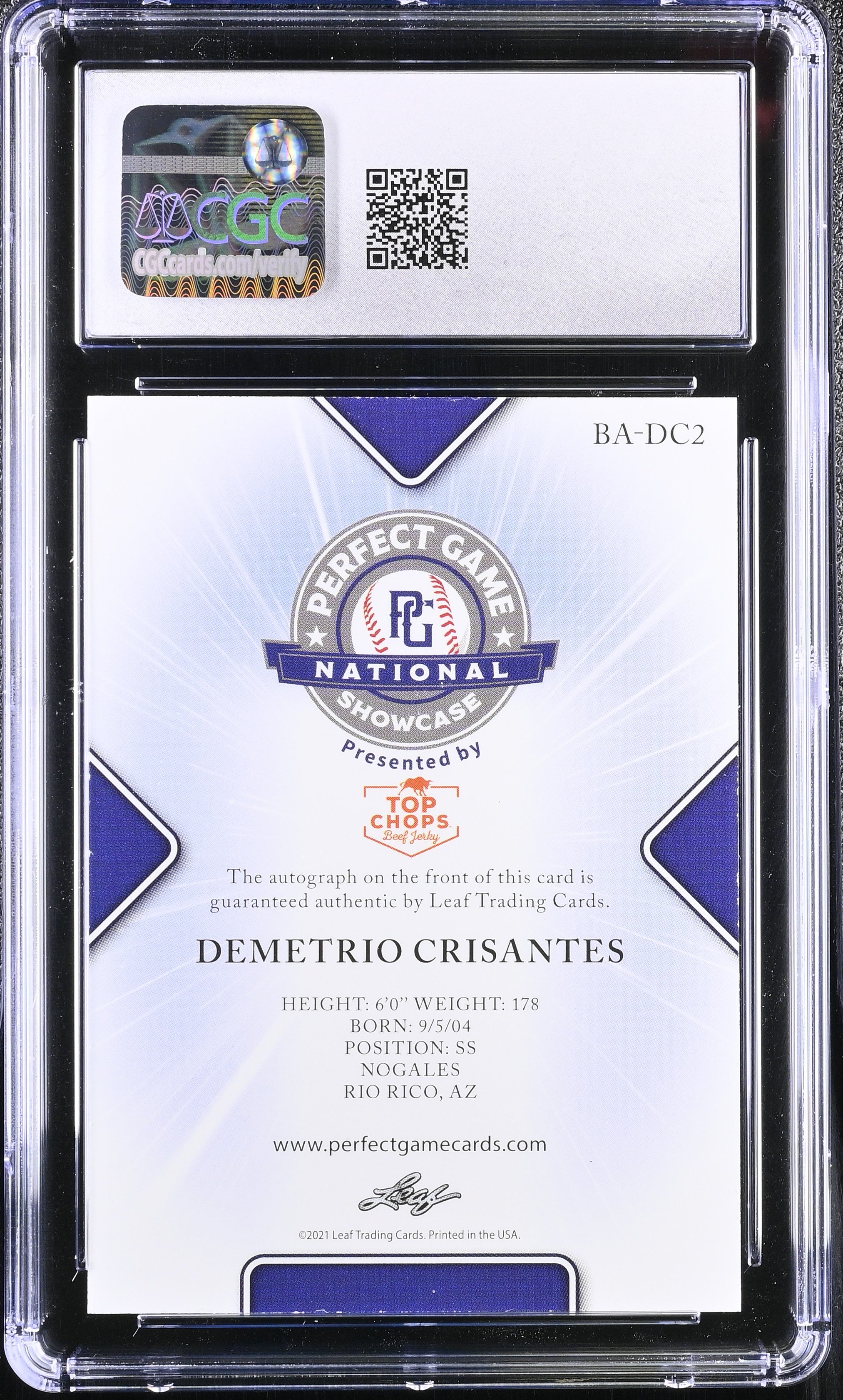 2021 Perfect Game Showcase Demetrio Crisantes #BA-DC2 Black 31/50 CGC 9