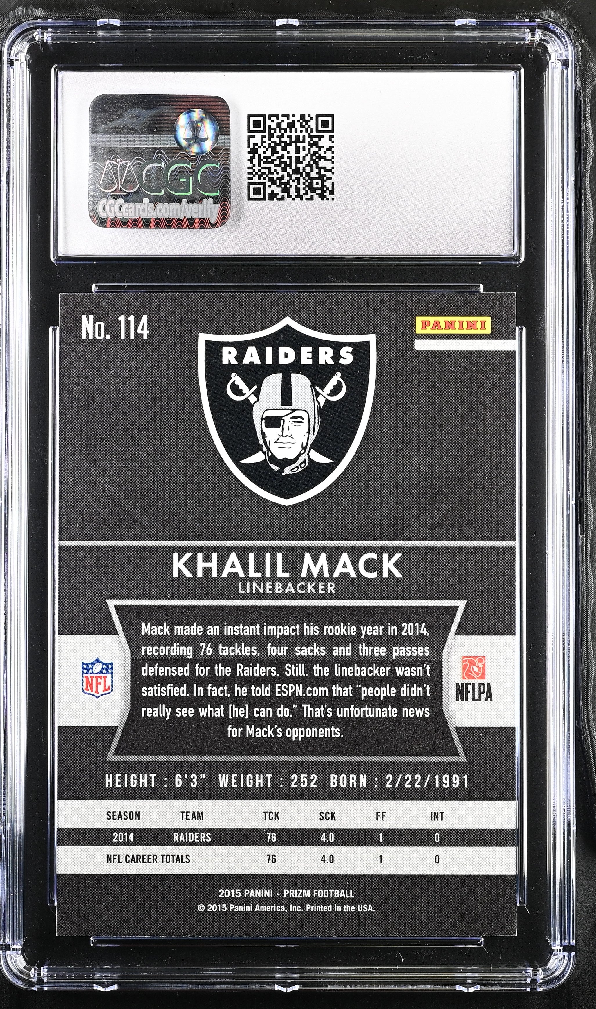 2015 Prizm Khalil Mack #114 Football CGC 7.5