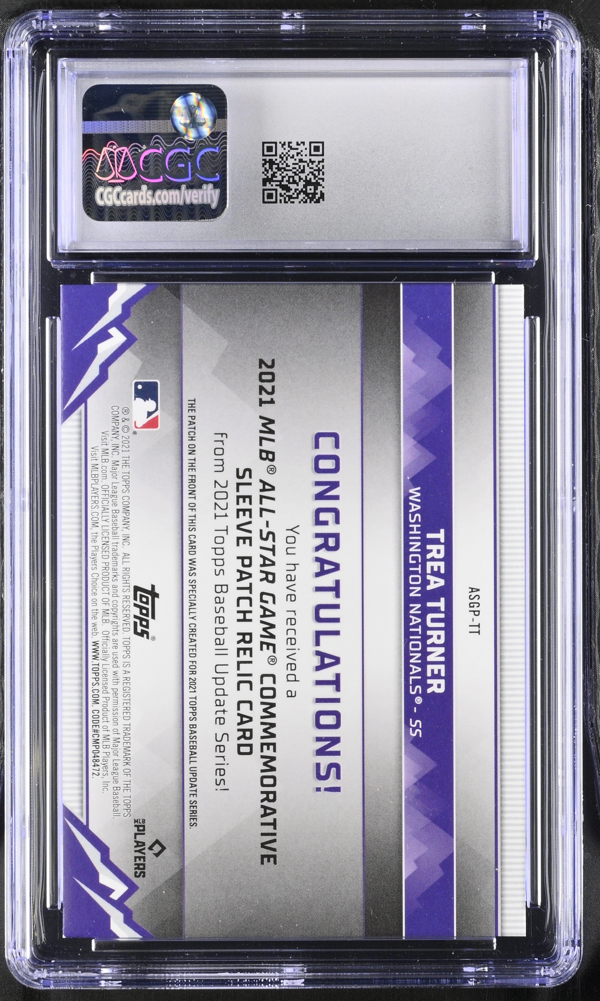 2021 Topps Update Trea Turner #ASGP-TT Game Sleeve Patches Baseball CGC 9