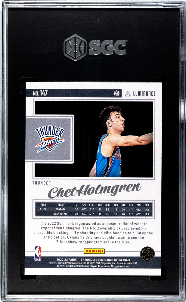 2022 Panini Chronicles Chet Holmgren #147 Luminance Basketball SGC 9.5