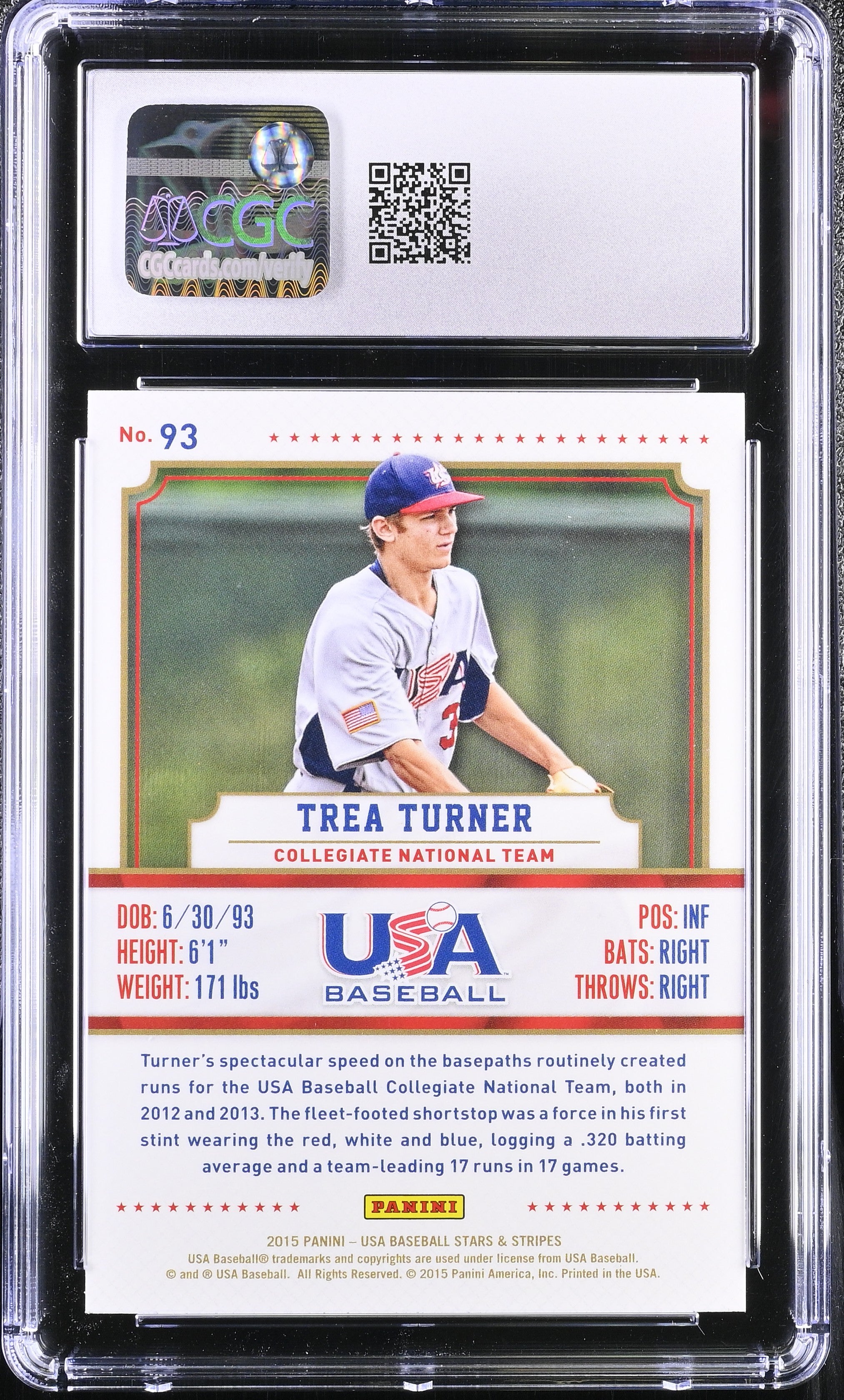 2015 Stars & Stripes Trea Turner #93 Baseball CGC 10