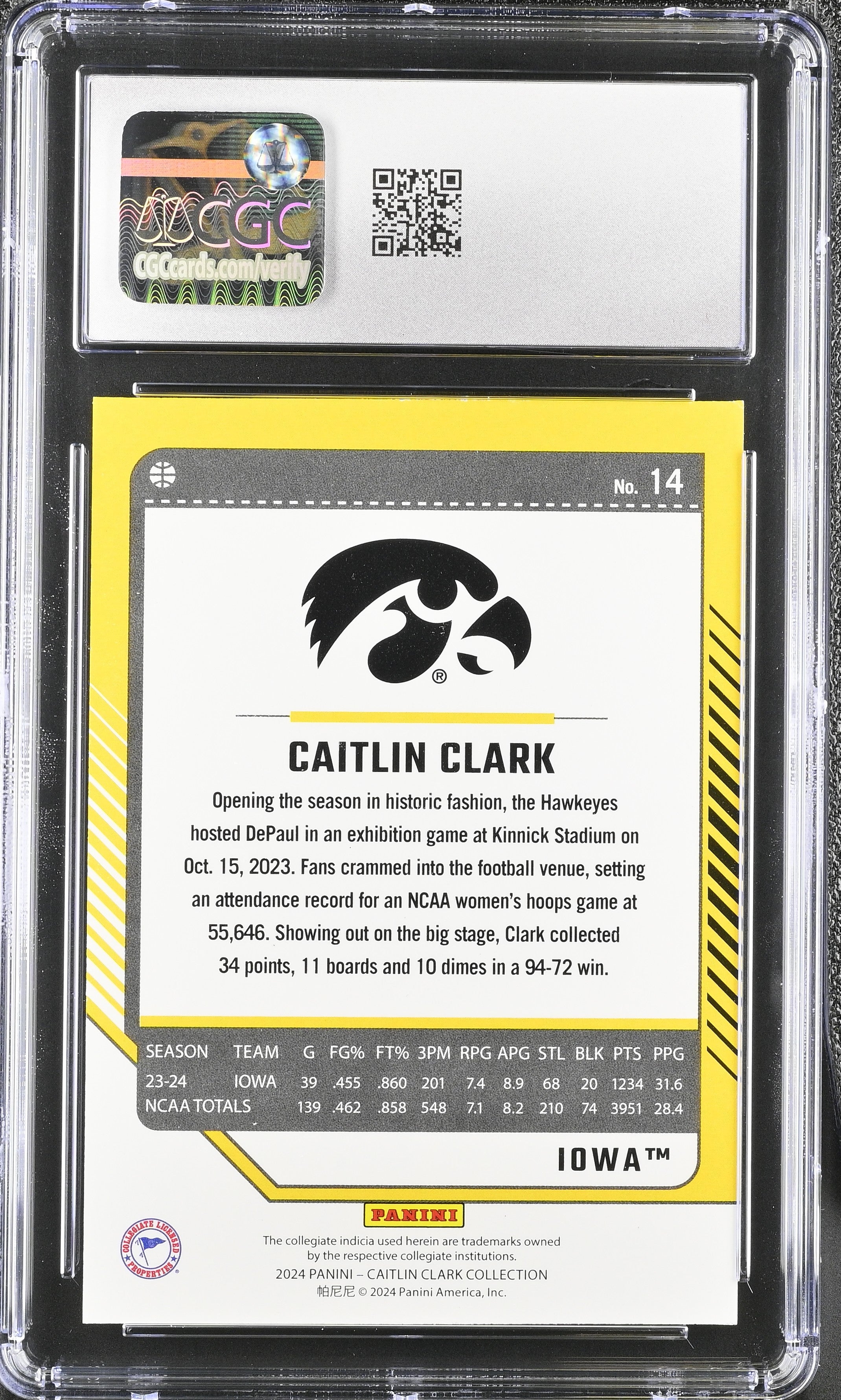 2024 Panini Caitlin Clark Collection Caitlin Clark #14 Donruss Basketball CGC 9