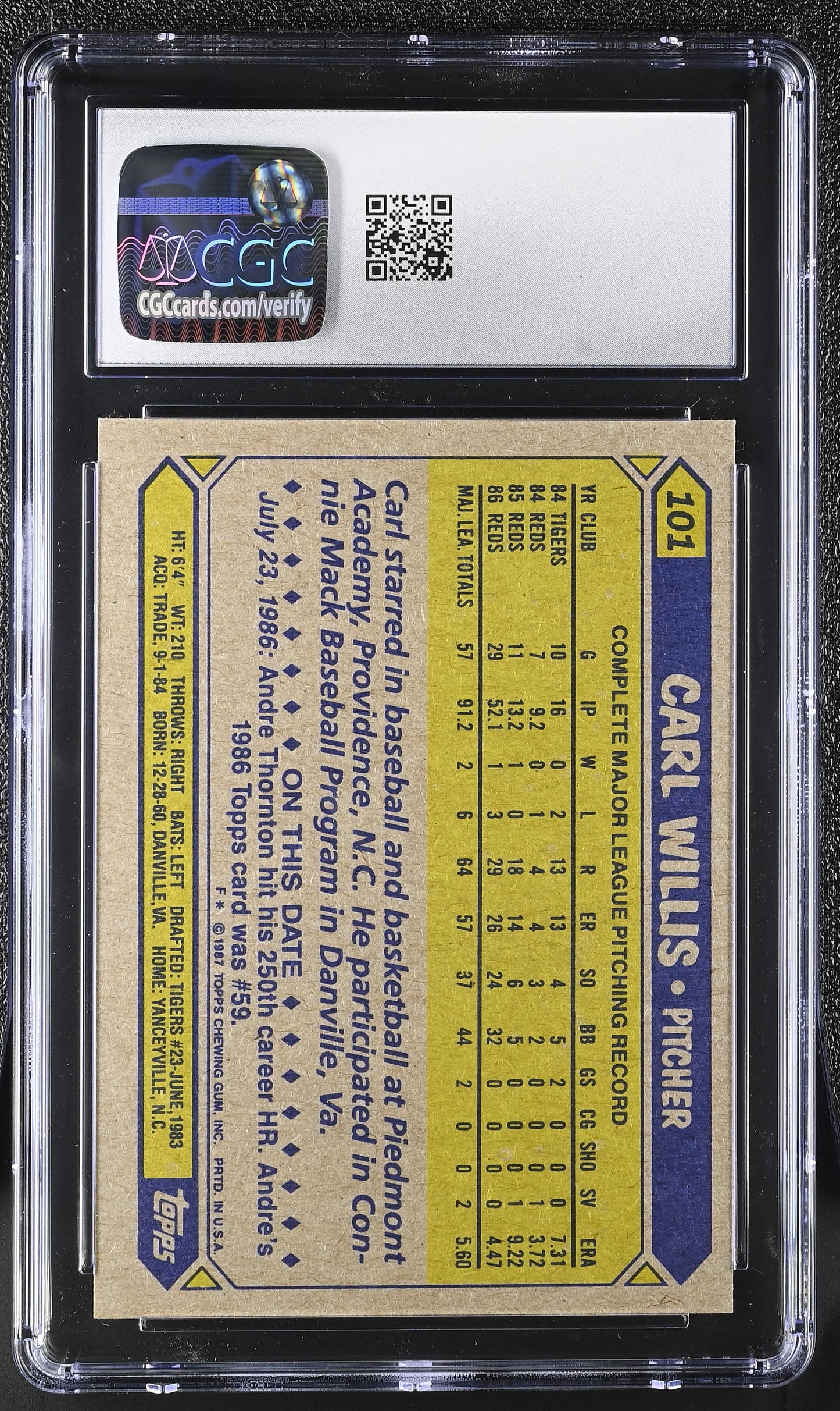 1987 Topps Carl Willis #101 Baseball CGC 9