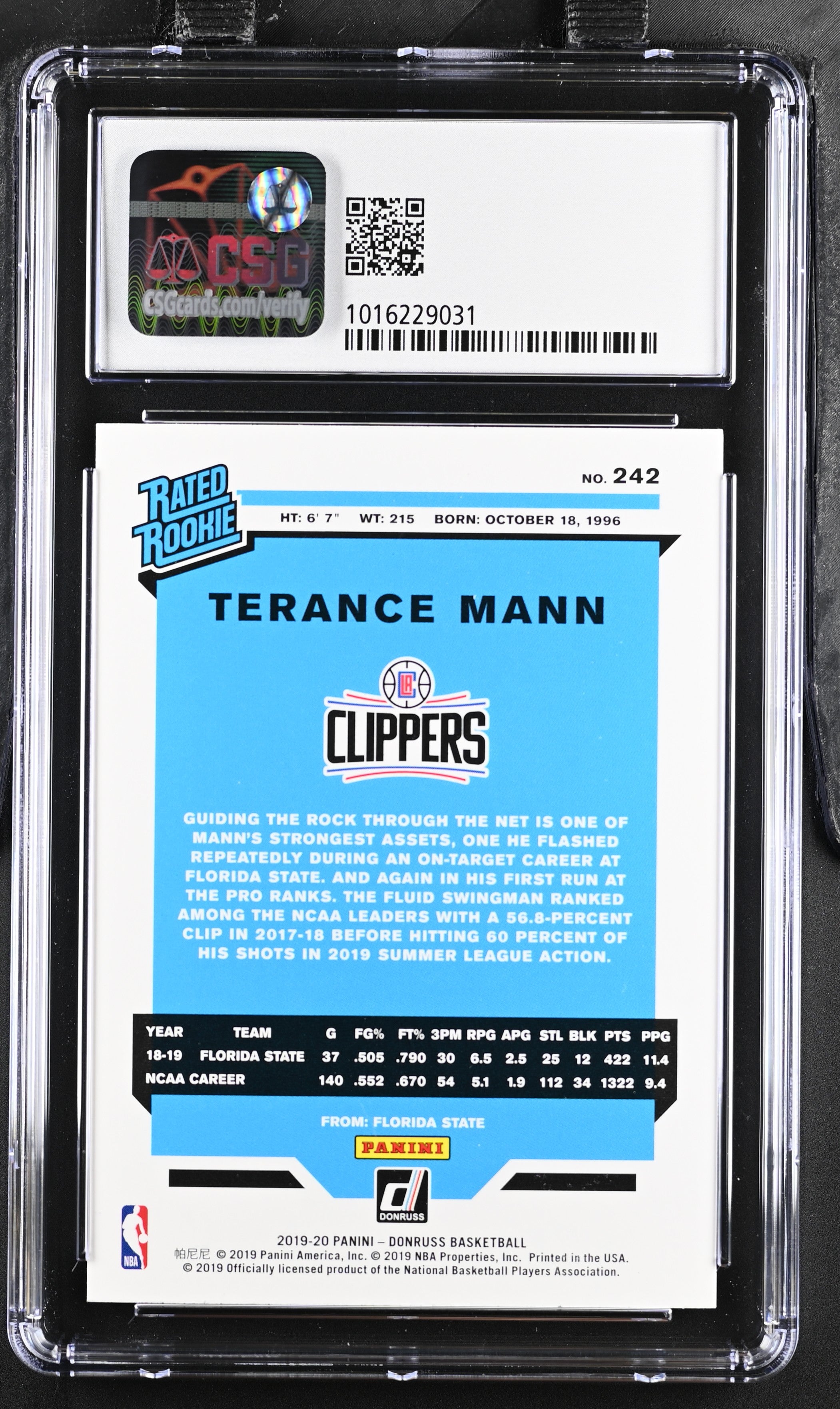 2019 Donruss Terance Mann #242 Infinite Basketball CGC 9