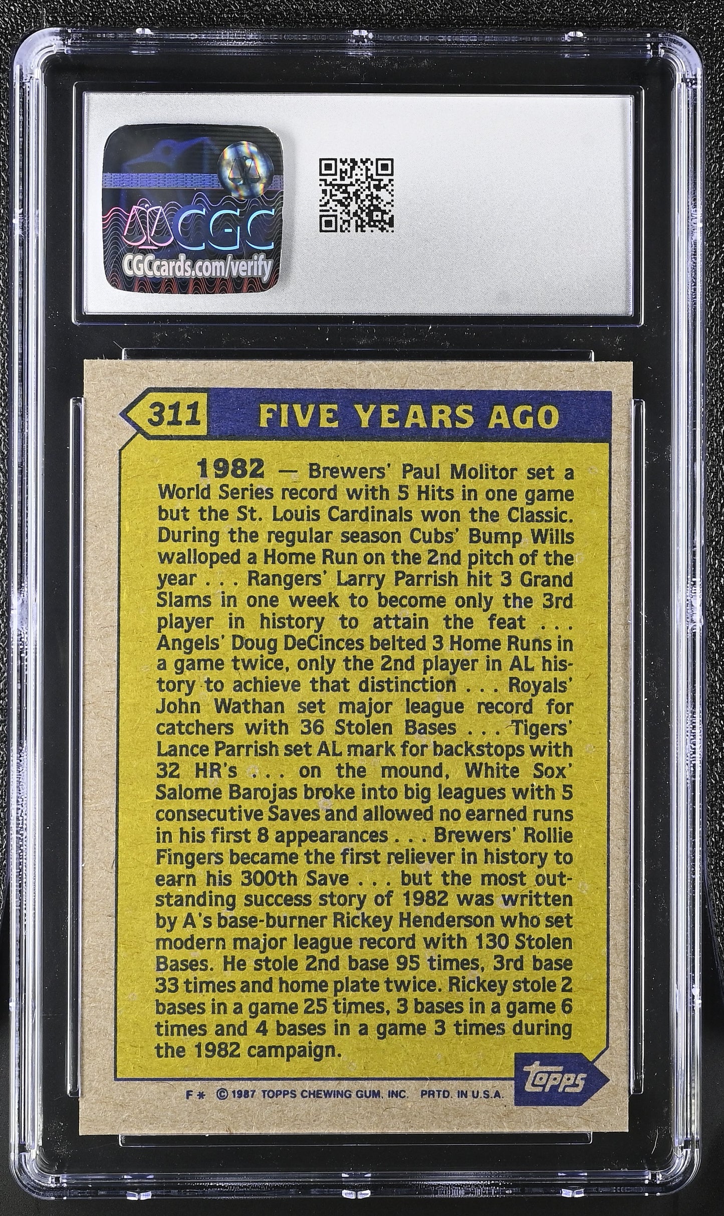 1987 Topps Rickey Henderson #311 Baseball CGC 8.5