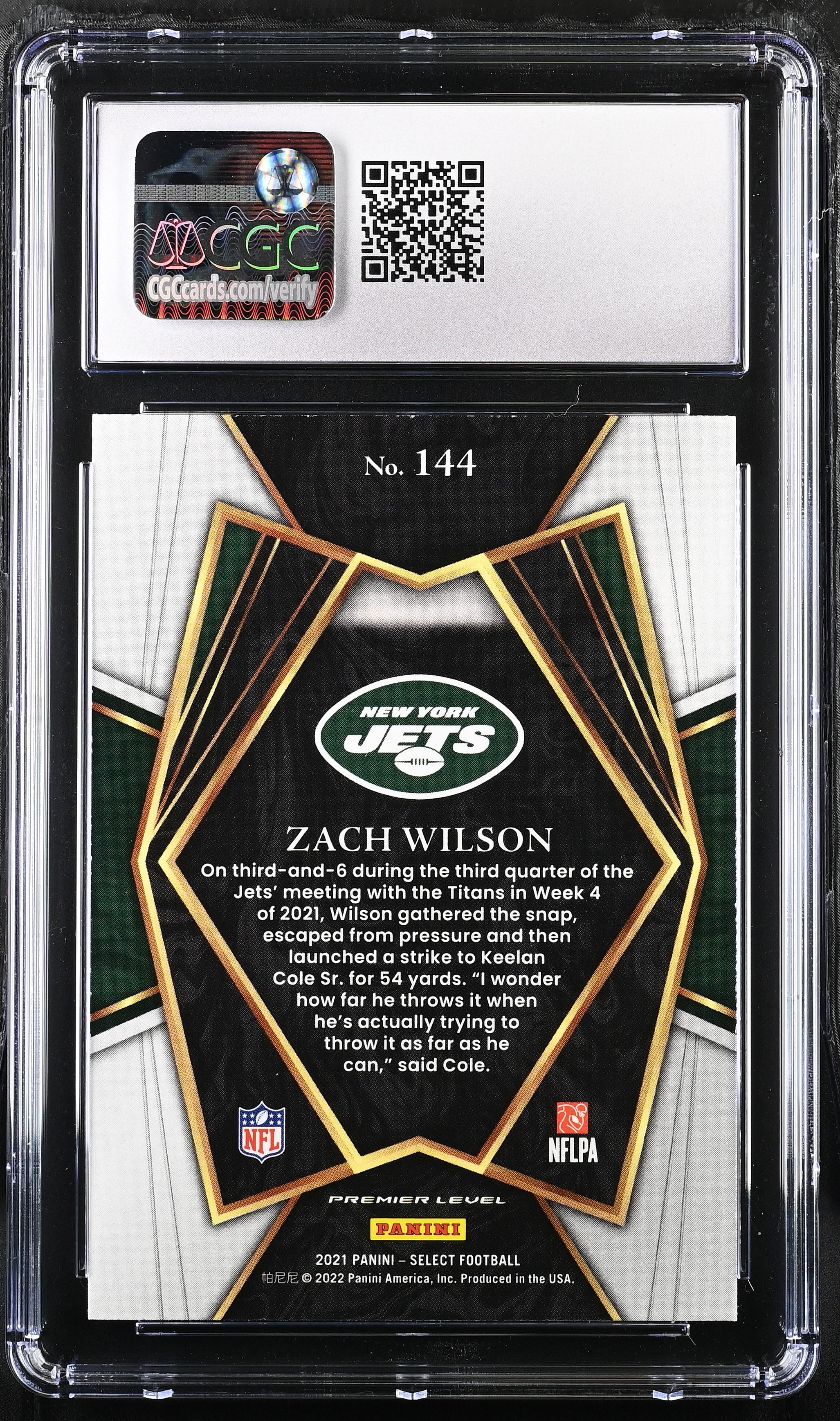 2021 Select Zach Wilson #144 Football CGC 8.5