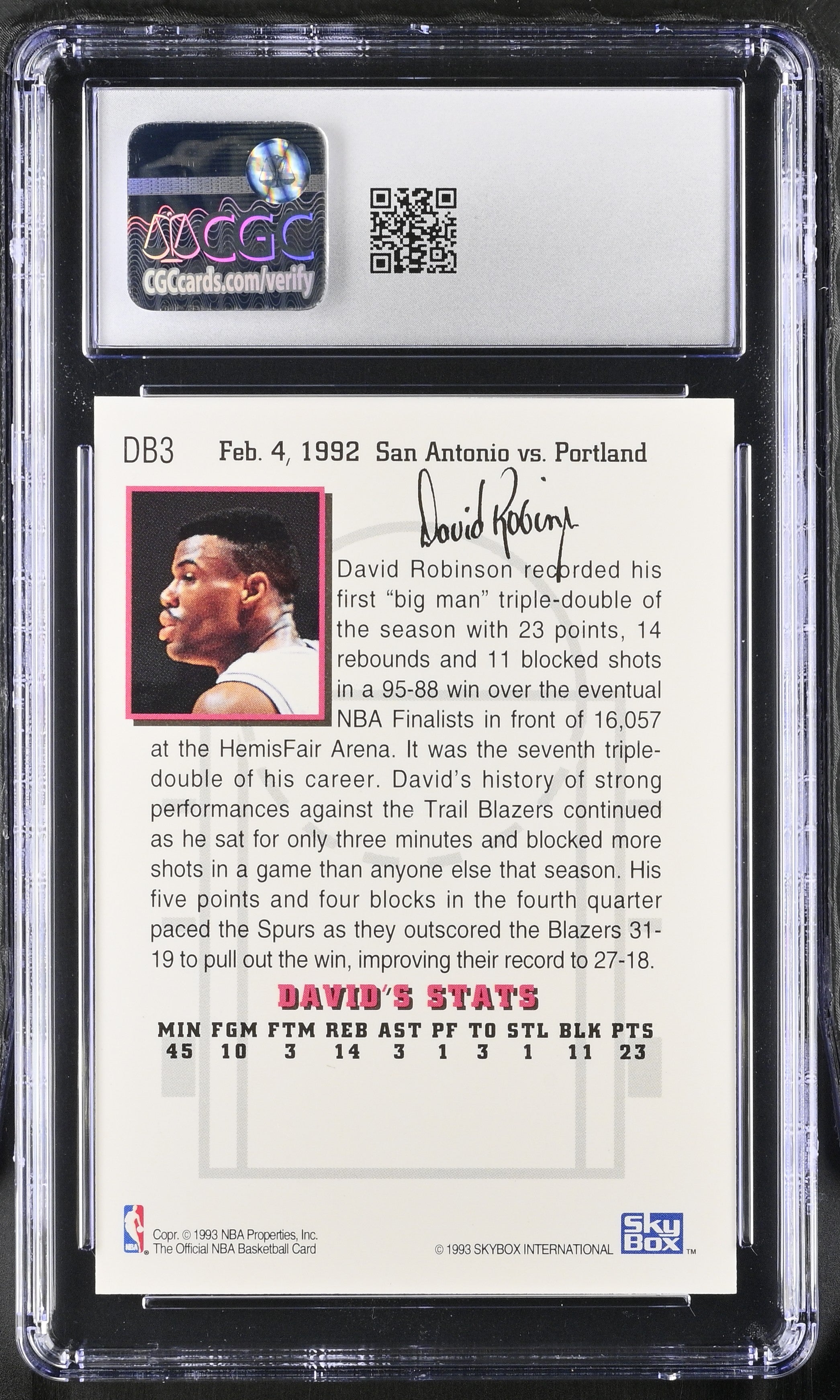 1993-94 Hoops David Robinson #DB3 David's Best Basketball CGC 8