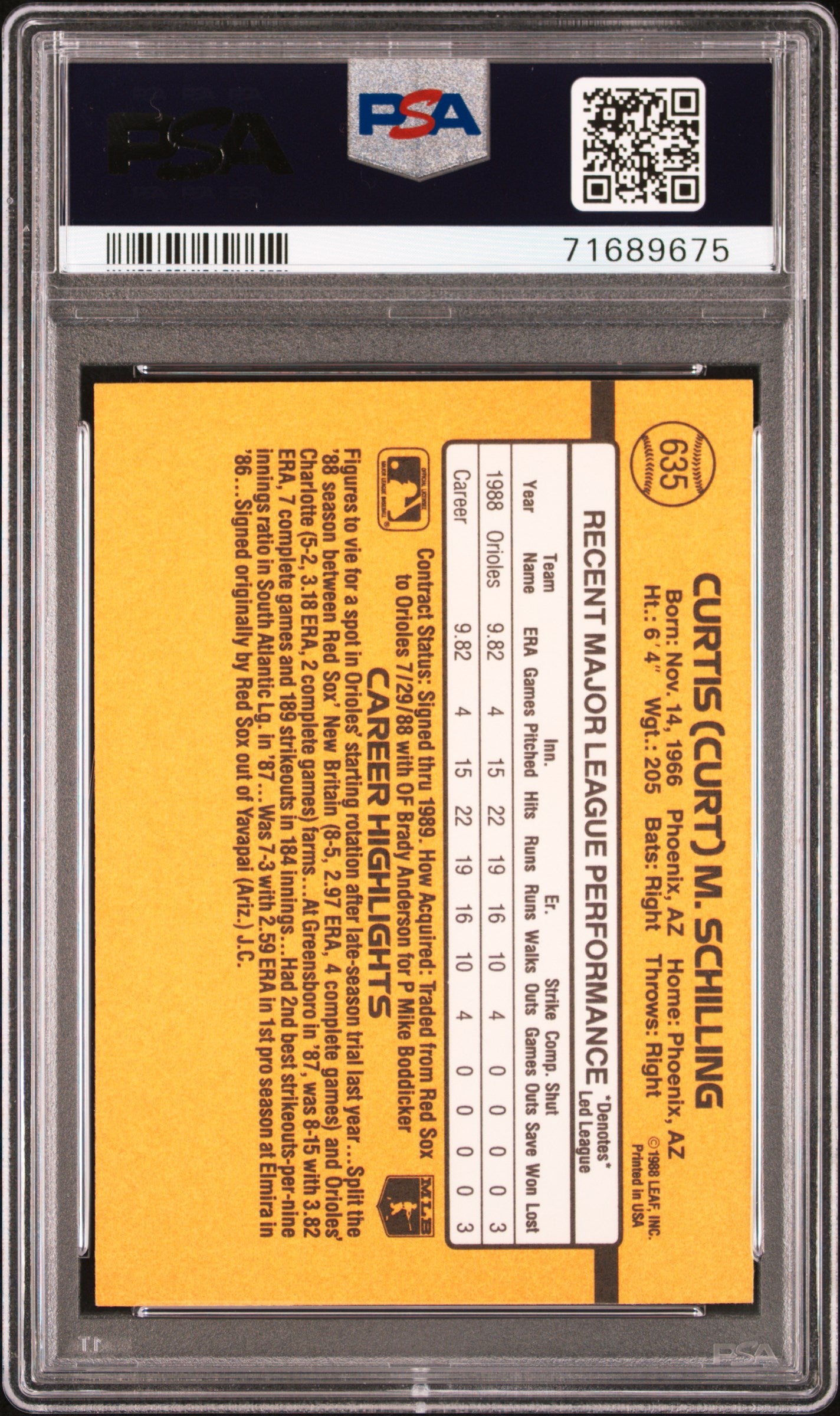 1989 Donruss Curt Schilling #635 Baseball PSA 6