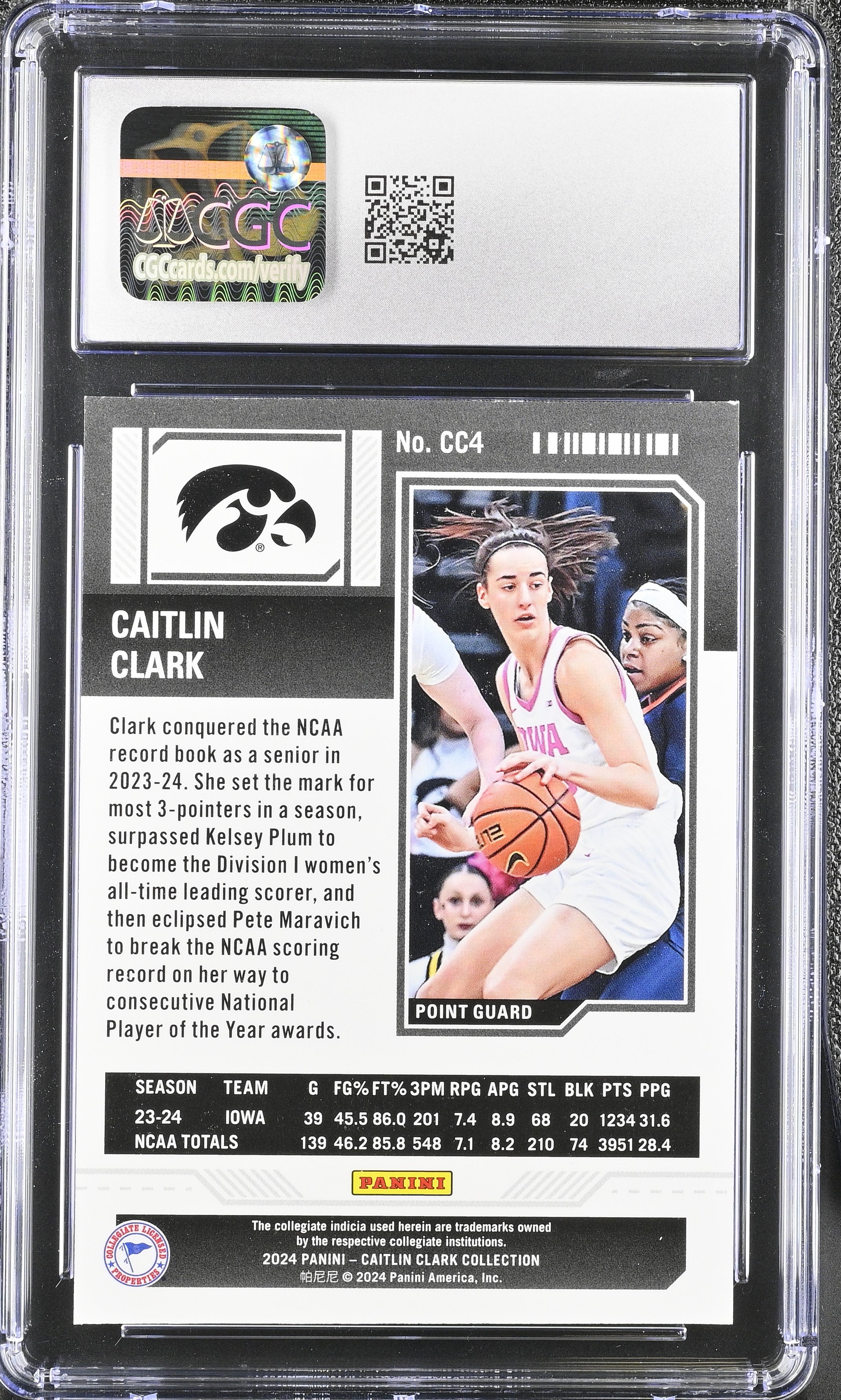 2024 Panini Caitlin Clark Collection #CC4 College Contenders CGC 9