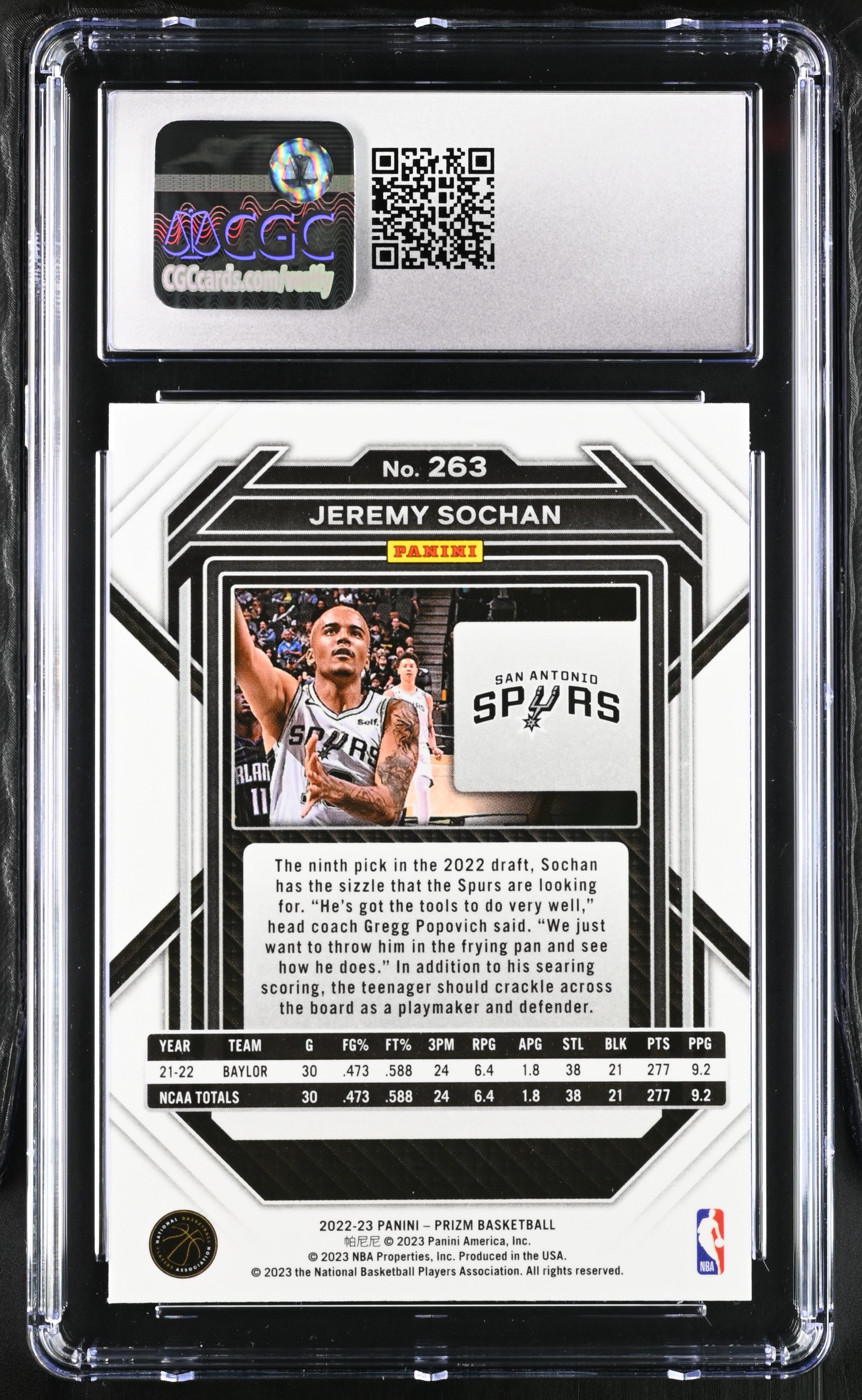 2022 Panini Prizm Jeremy Sochan #263 Basketball CGC 8.5