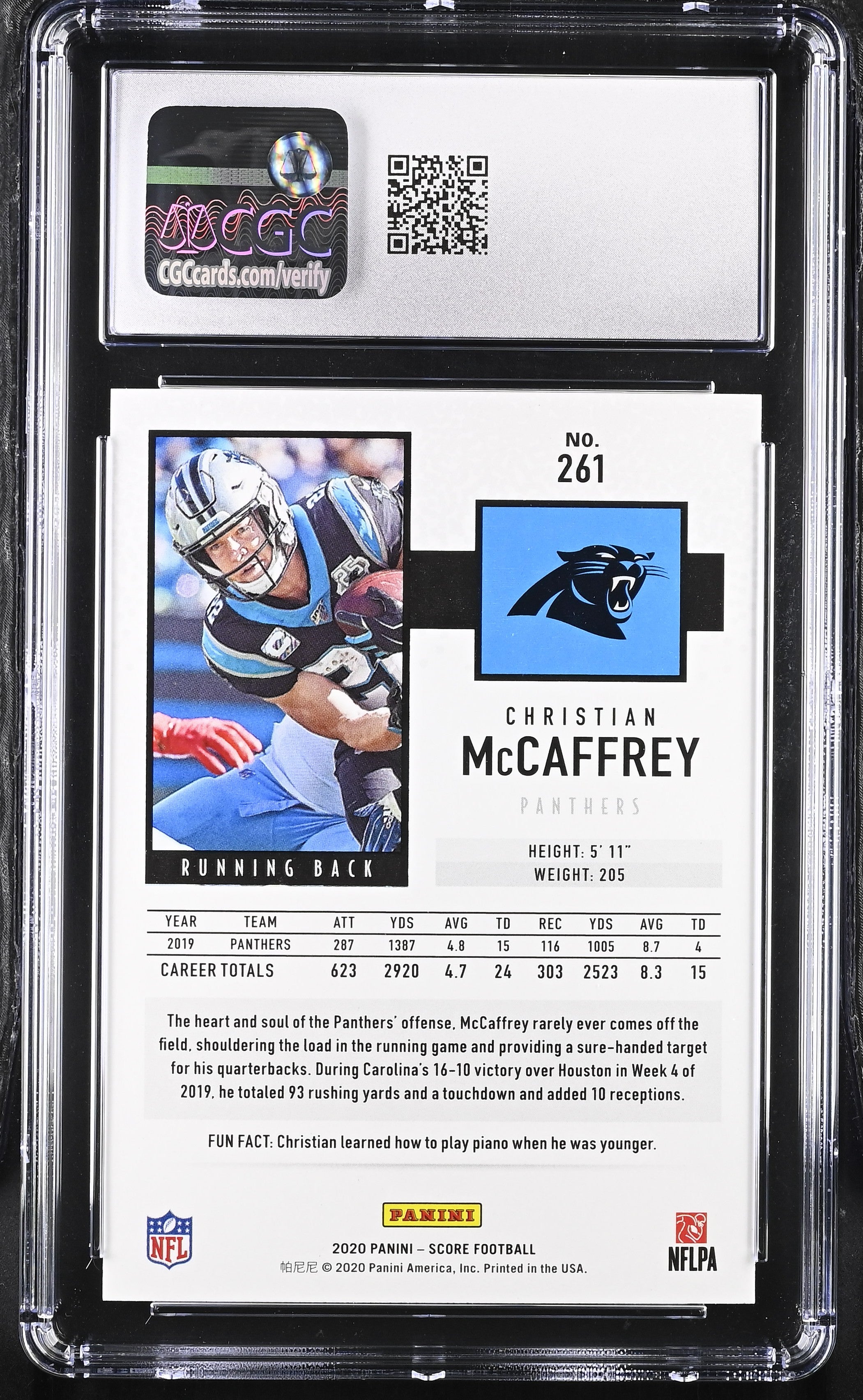 2020 Score Christian McCaffrey #261 Football CGC 10