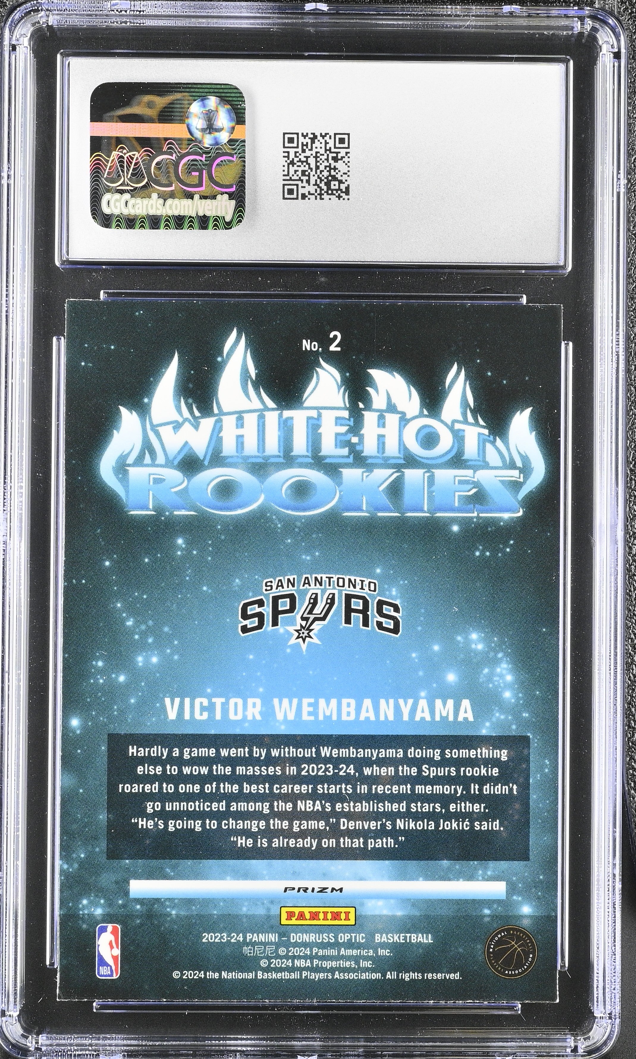 2023-24 Donruss Optic Victor Wembanyama #2 Purple White-Hot Rookies CGC 9