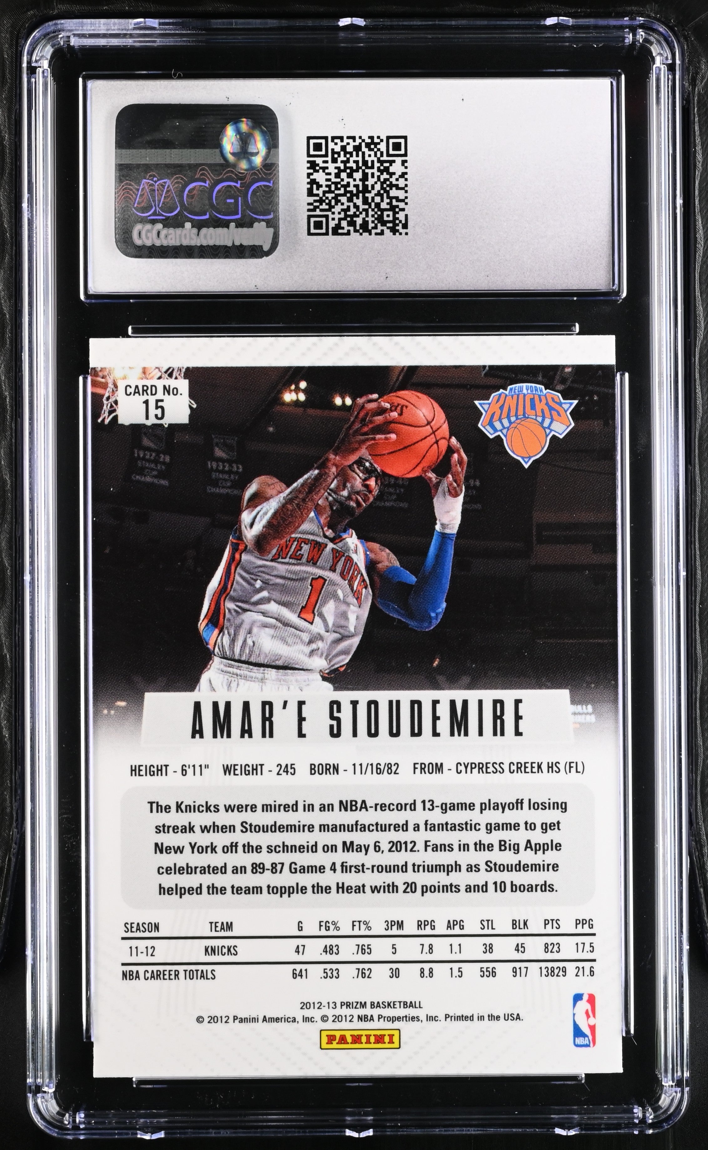 2012 Prizm Amar'e Stoudemire #15 Basketball CGC 9