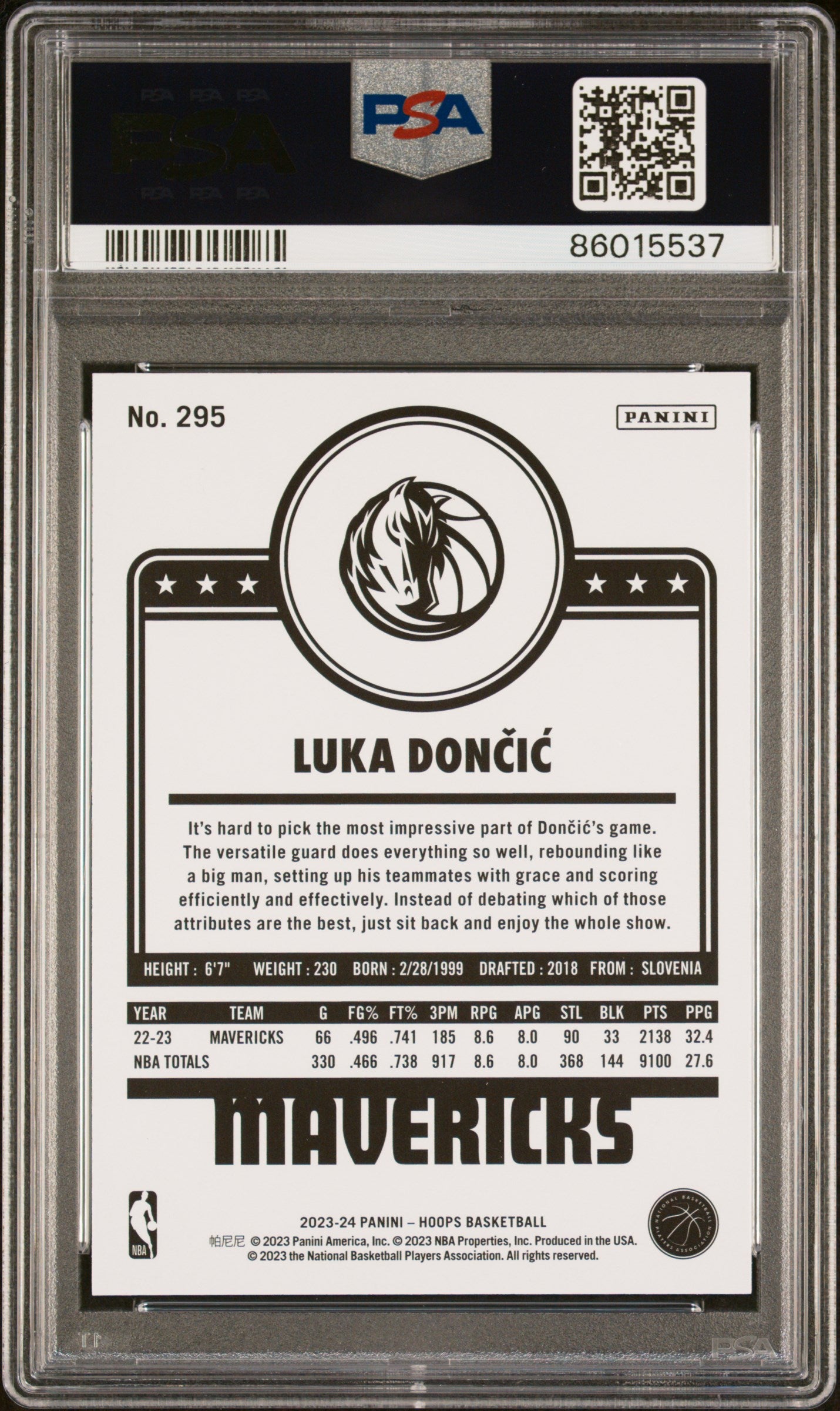 2023 Panini NBA Hoops Luka Doncic #295 Winter Basketball PSA 10