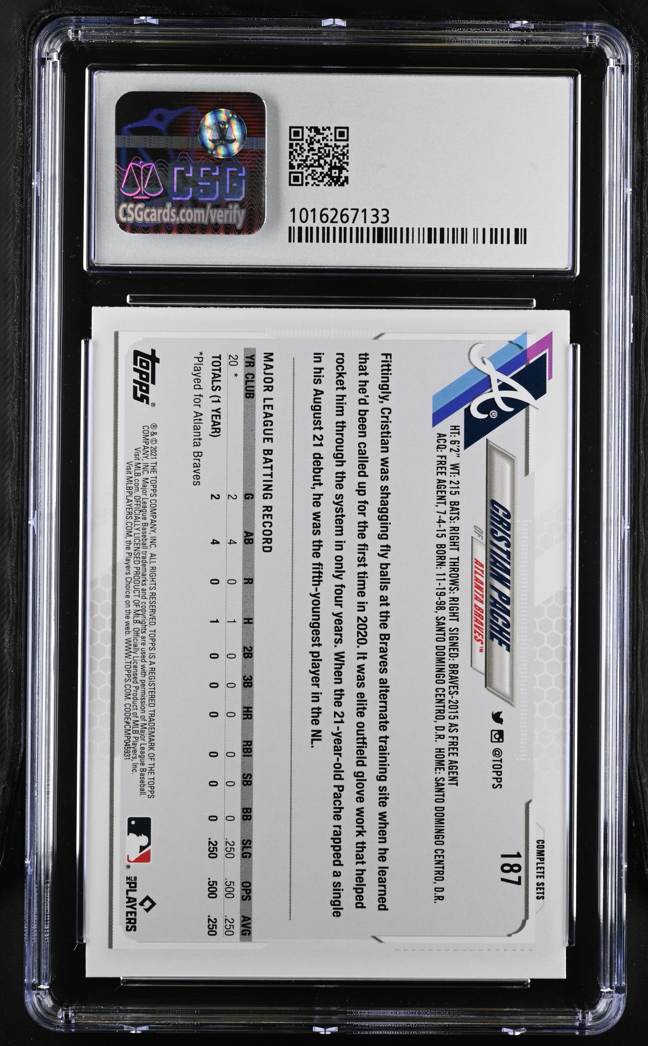 2021 Complete Sets Cristian Pache #187 Baseball CGC 9