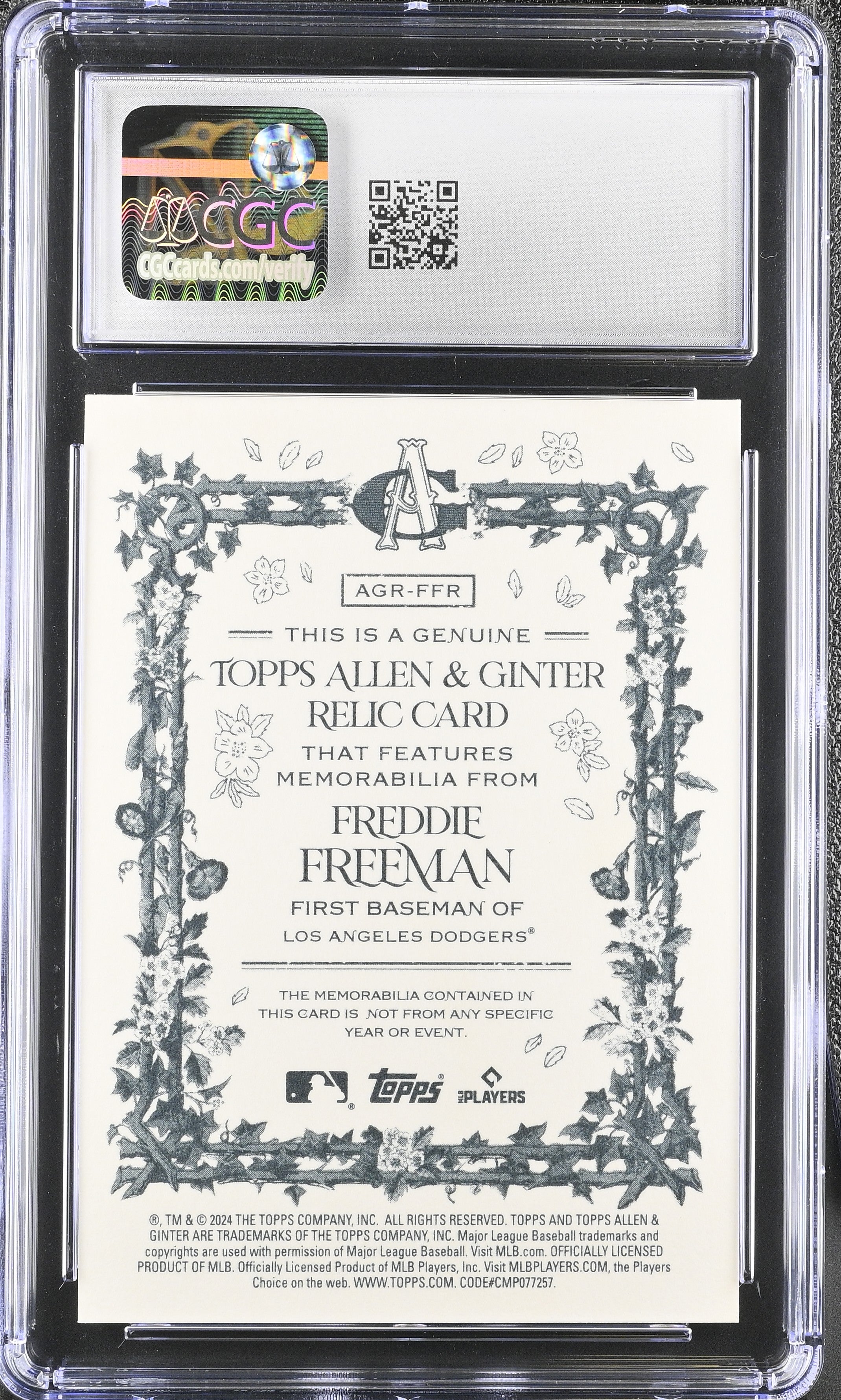 2024 Topps Allen & Ginter Freddie Freeman #AGR-FFR Relics Baseball CGC 10