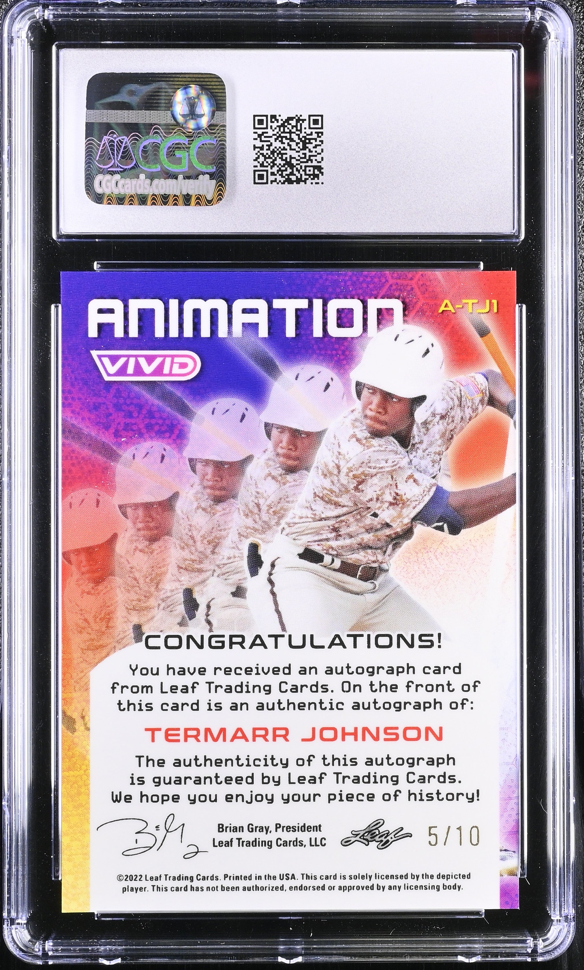 2022 Vivid Termarr Johnson #A-TJ1 Auto 5/10 Baseball CGC 10