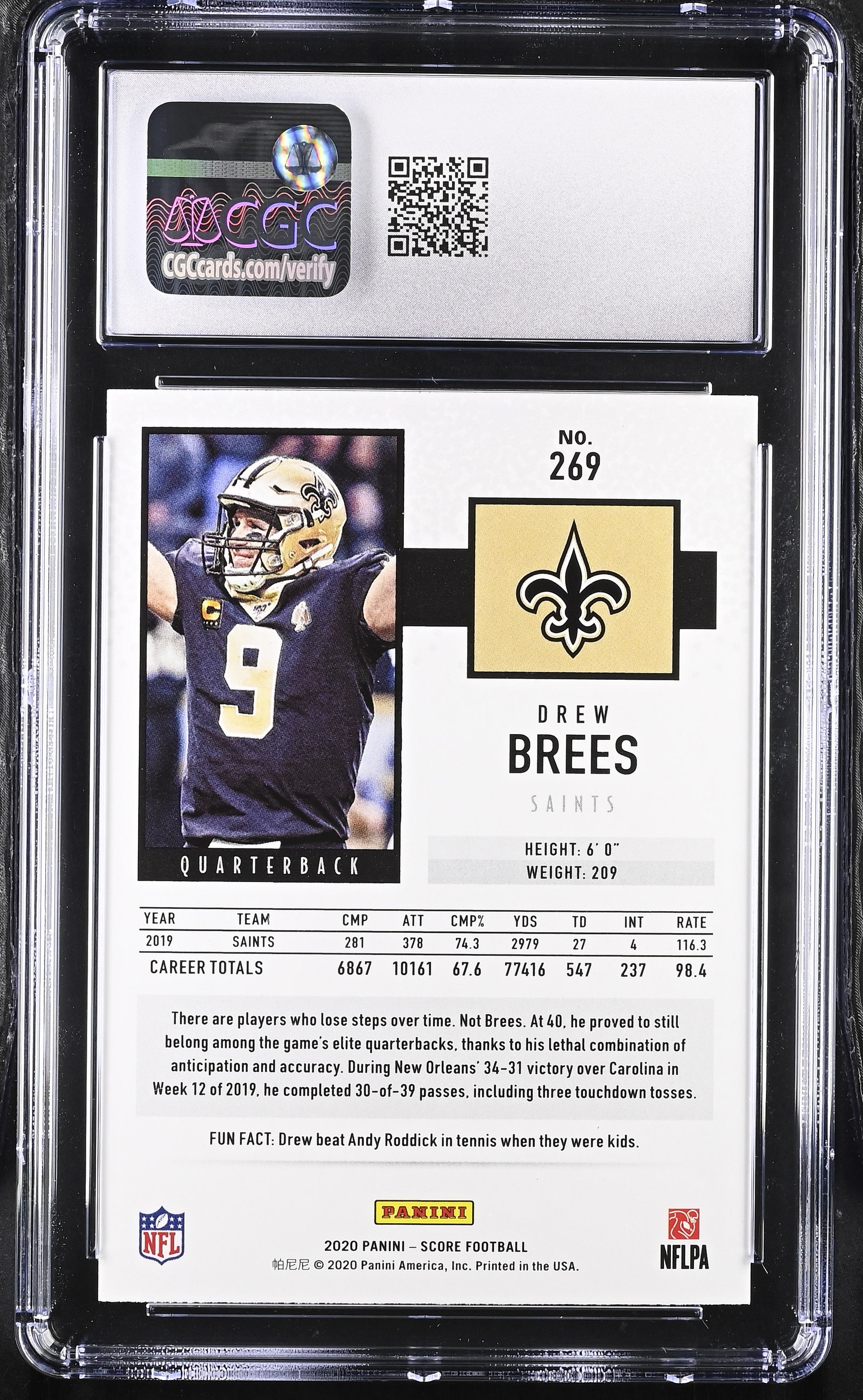 2020 Score Drew Brees #269 Gold Football CGC 9.5