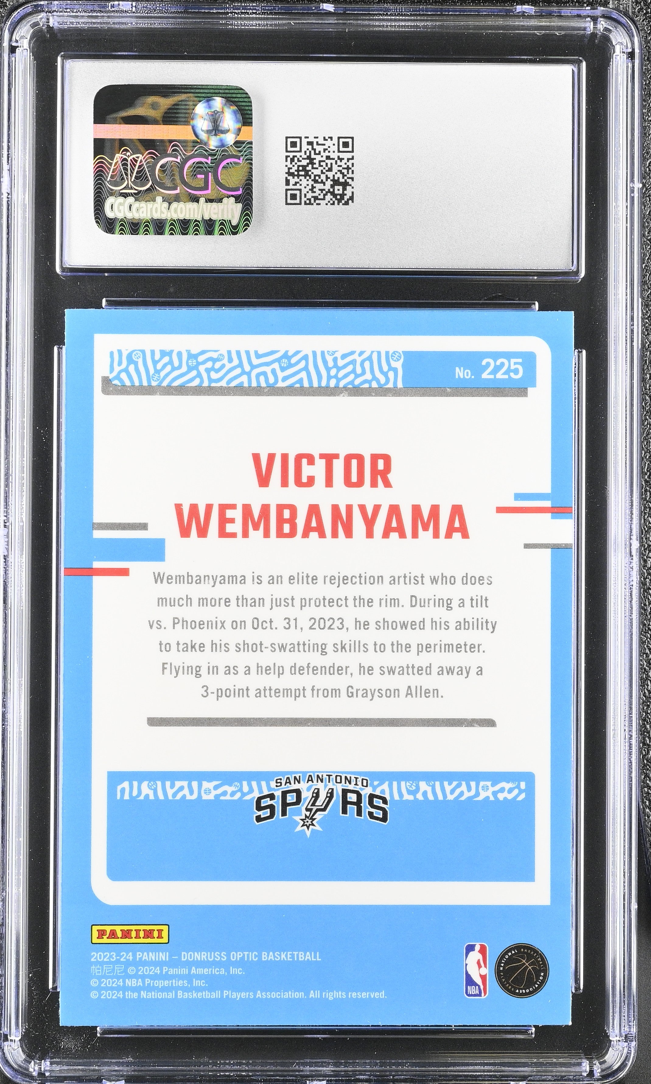 2023-24 Donruss Optic Victor Wembanyama #225 Basketball CGC 10