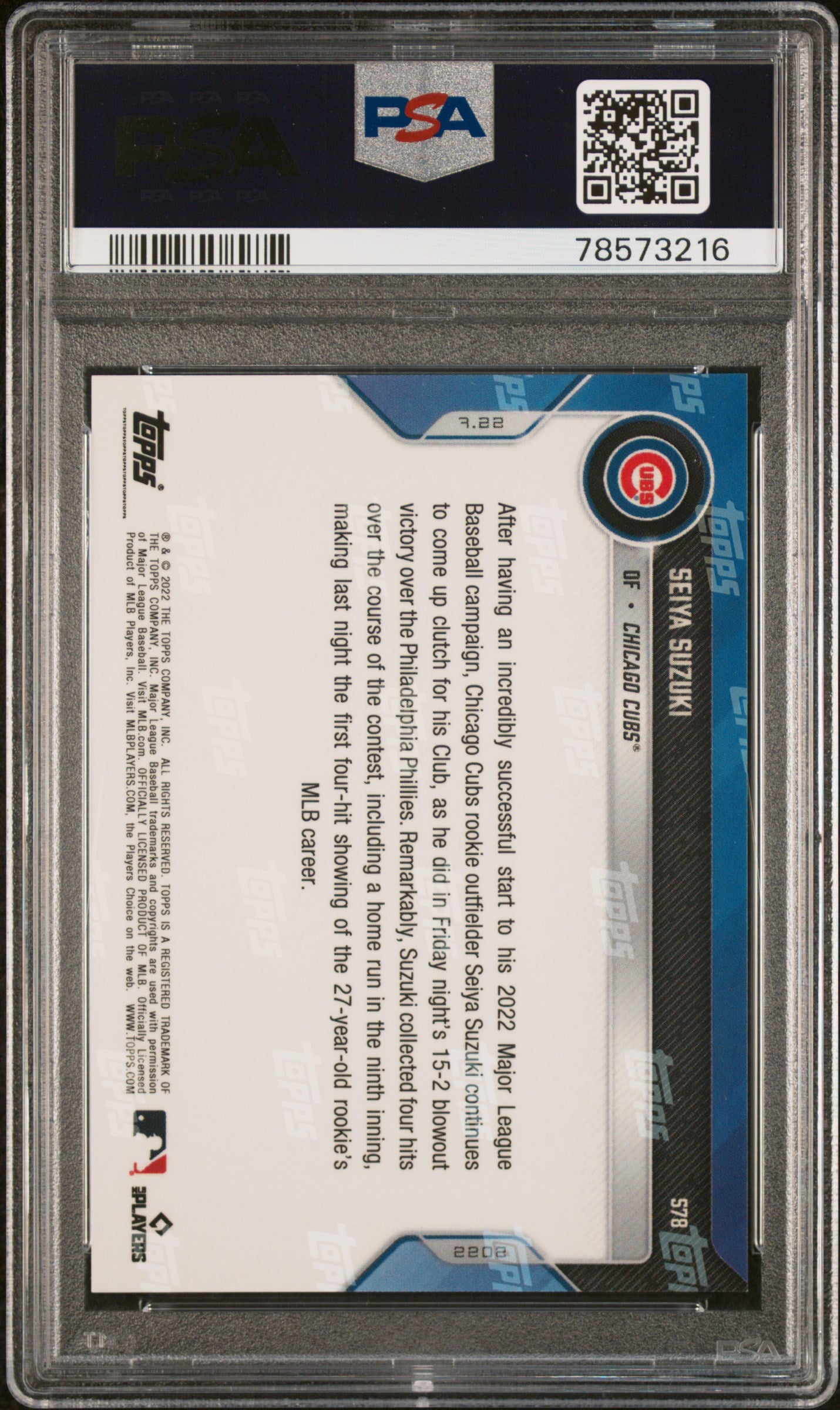 2022 Topps Now Seiya Suzuki #578 Blue 35/49 Baseball PSA 10