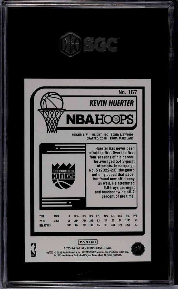 2023-24 Panini Hoops Kevin Huerter #167 Artist Proof 11/25 Basketball SGC 9.5