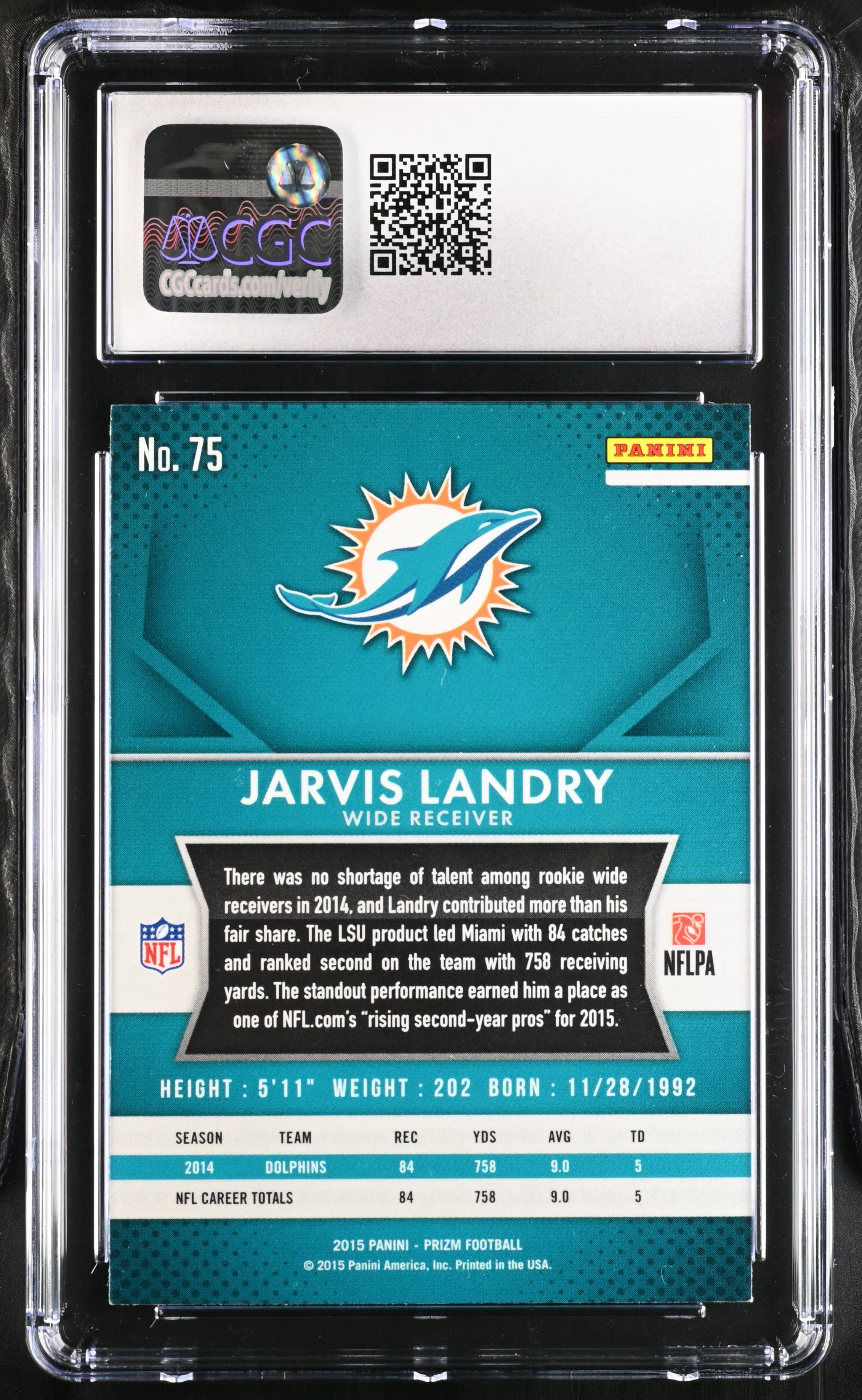 2015 Prizm Jarvis Landry #75 Football CGC 8