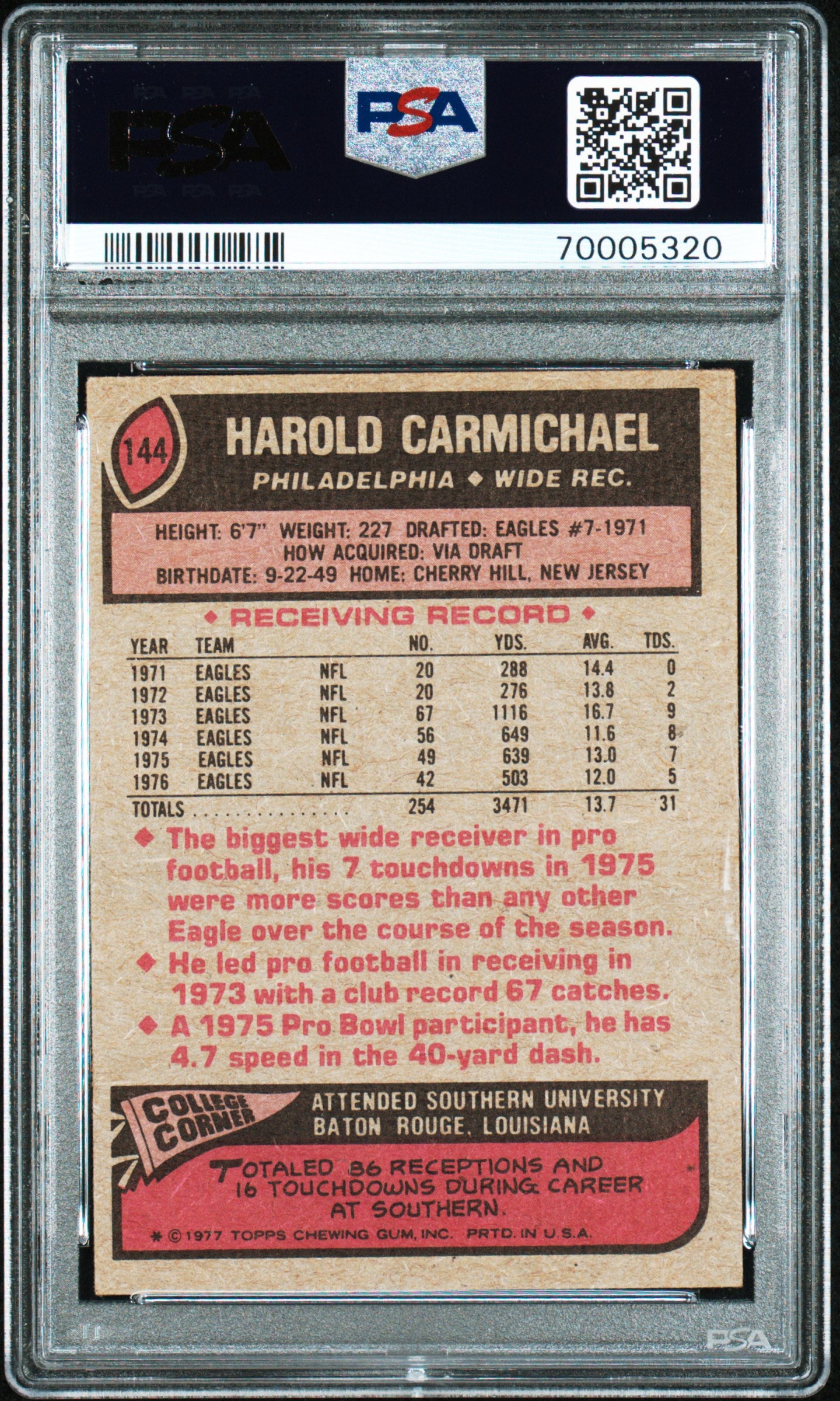 1977 Topps Harold Carmichael #144 Football PSA 4