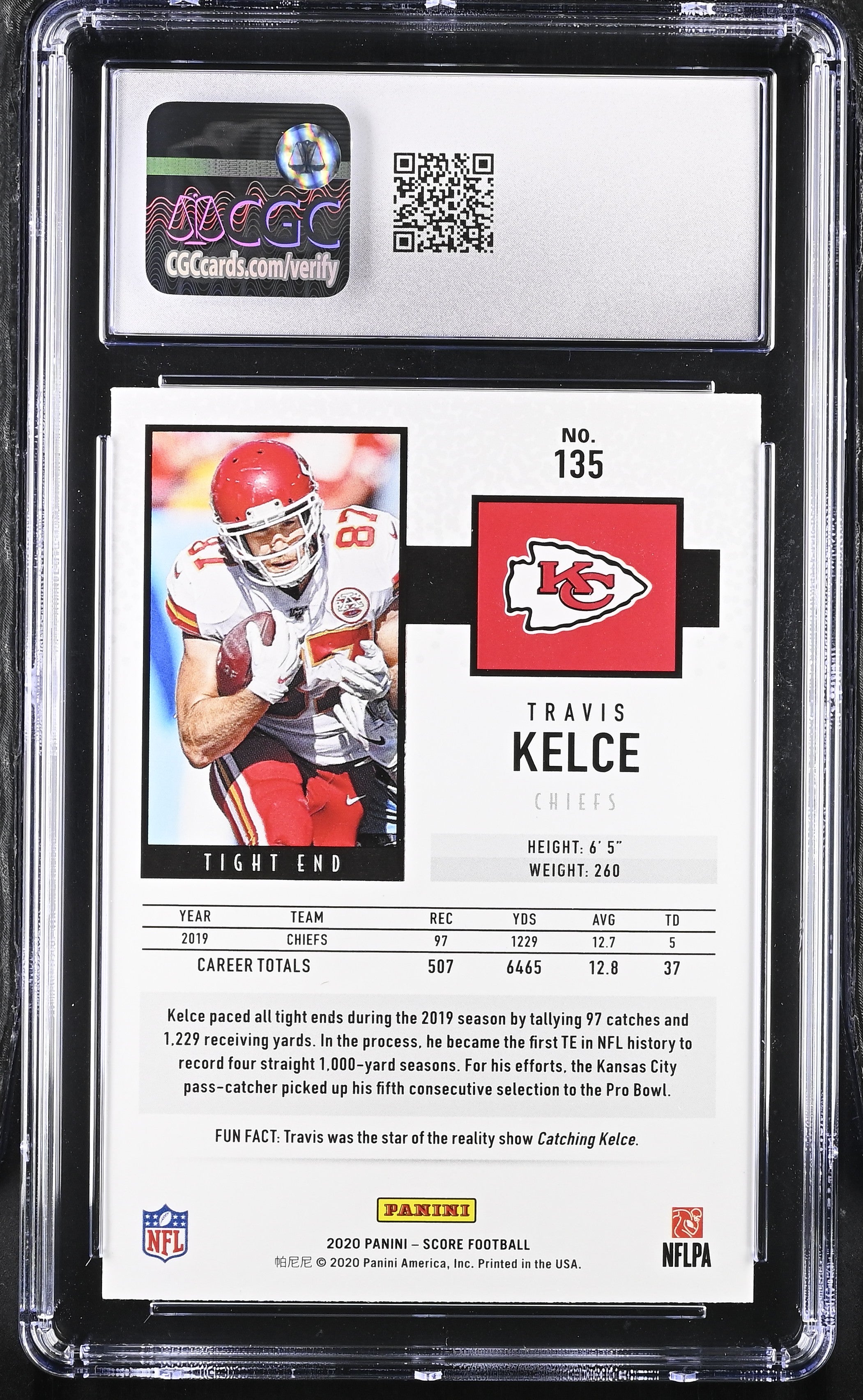 2020 Score Travis Kelce #135 Football CGC 10