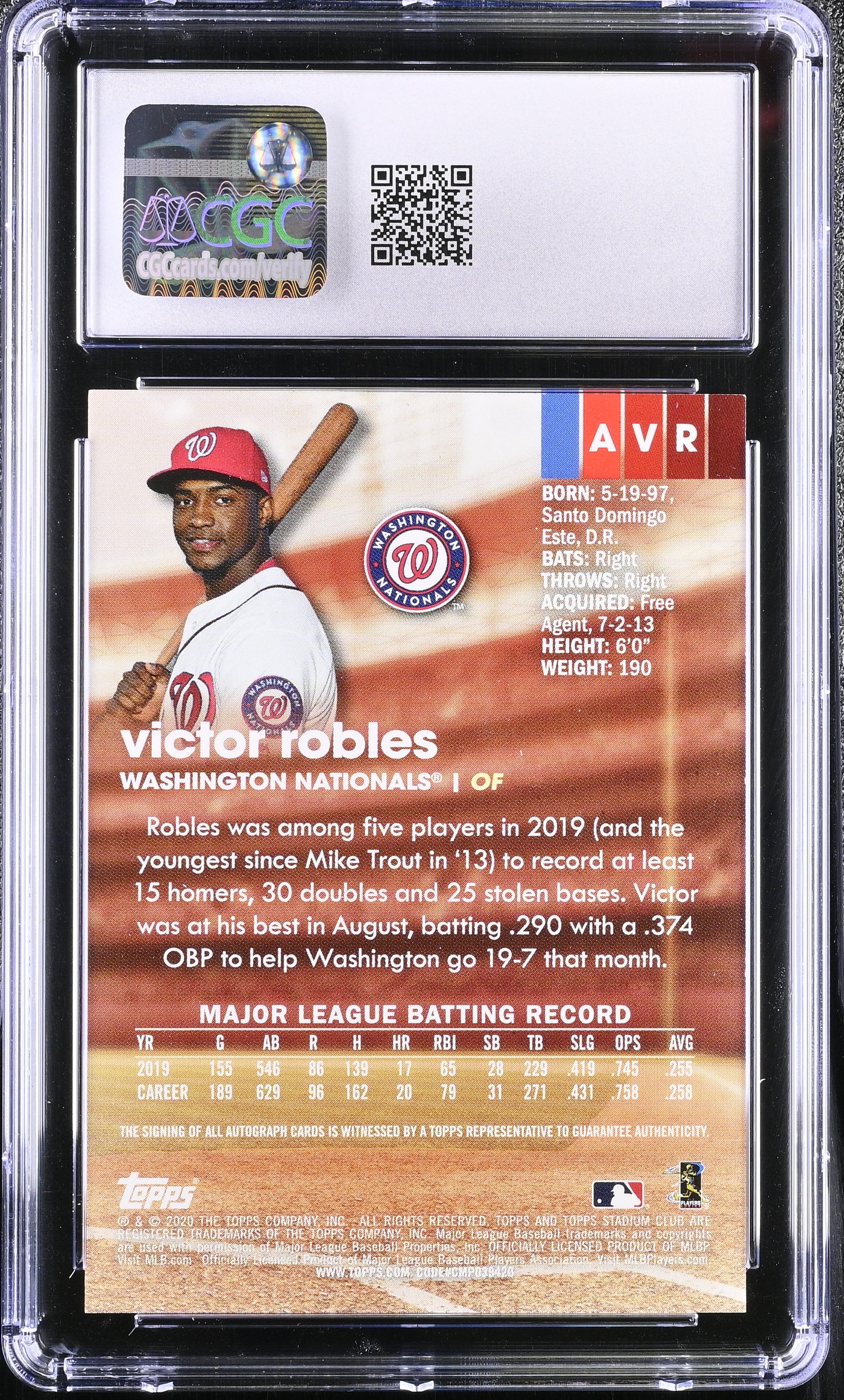 2020 Stadium Club Victor Robles #AVR Auto Baseball CGC 9