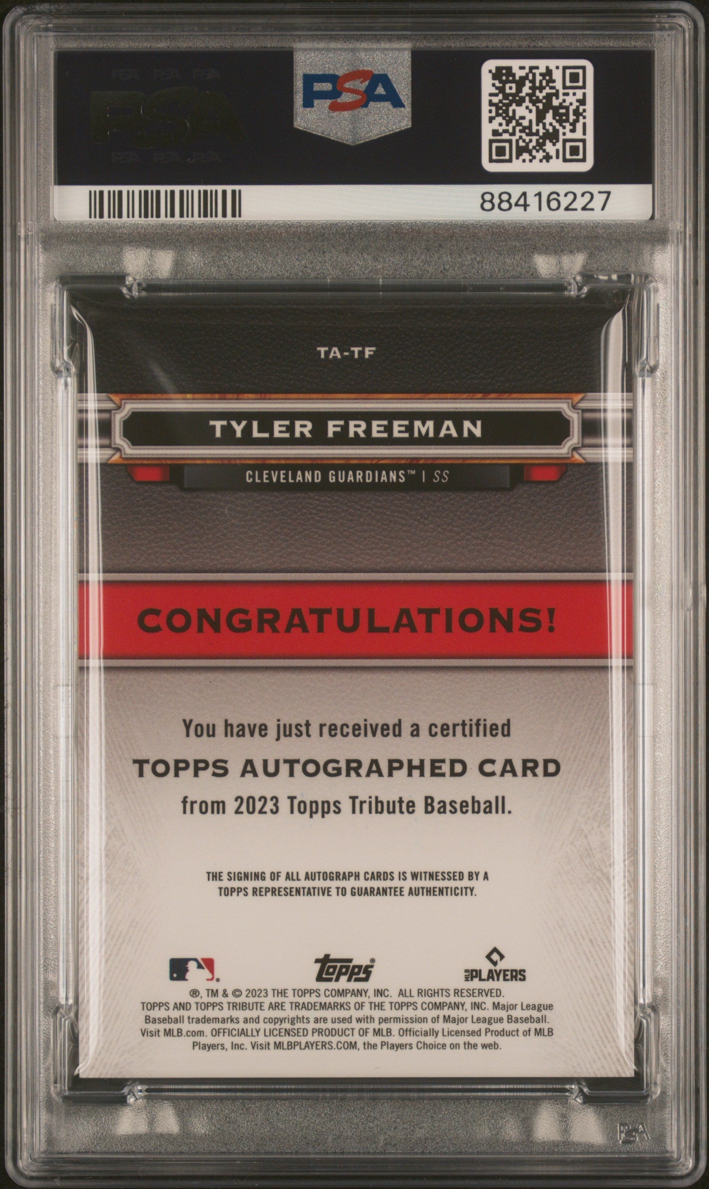 2023 Topps Tribute Tribute Autograph Tyler Freeman #TATF Auto 147/199 PSA 9