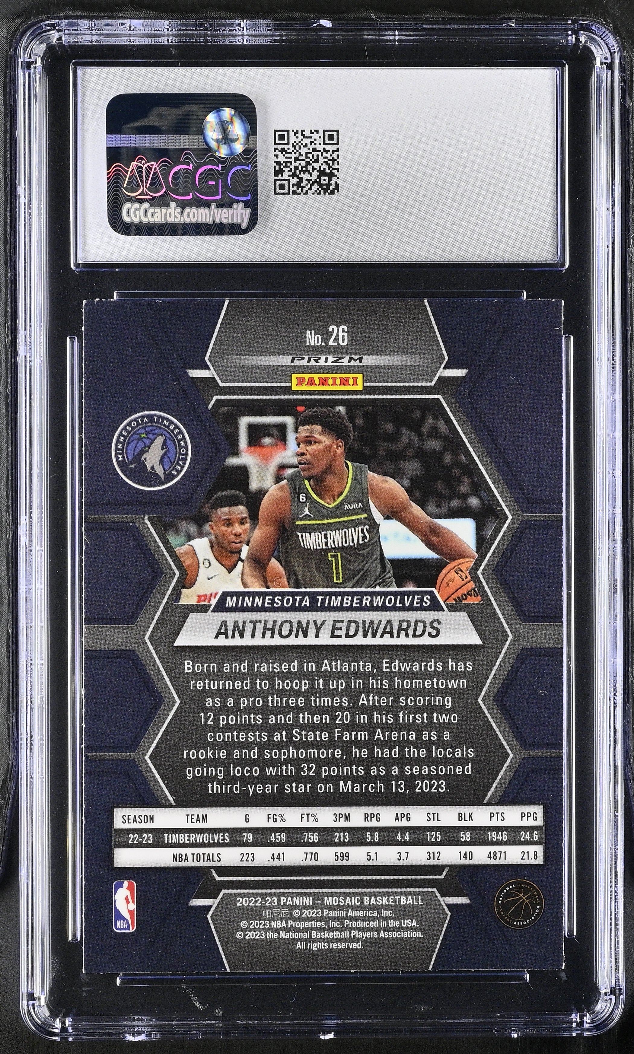 2022-23 Panini Mosaic Anthony Edwards #26 Red Basketball CGC 9