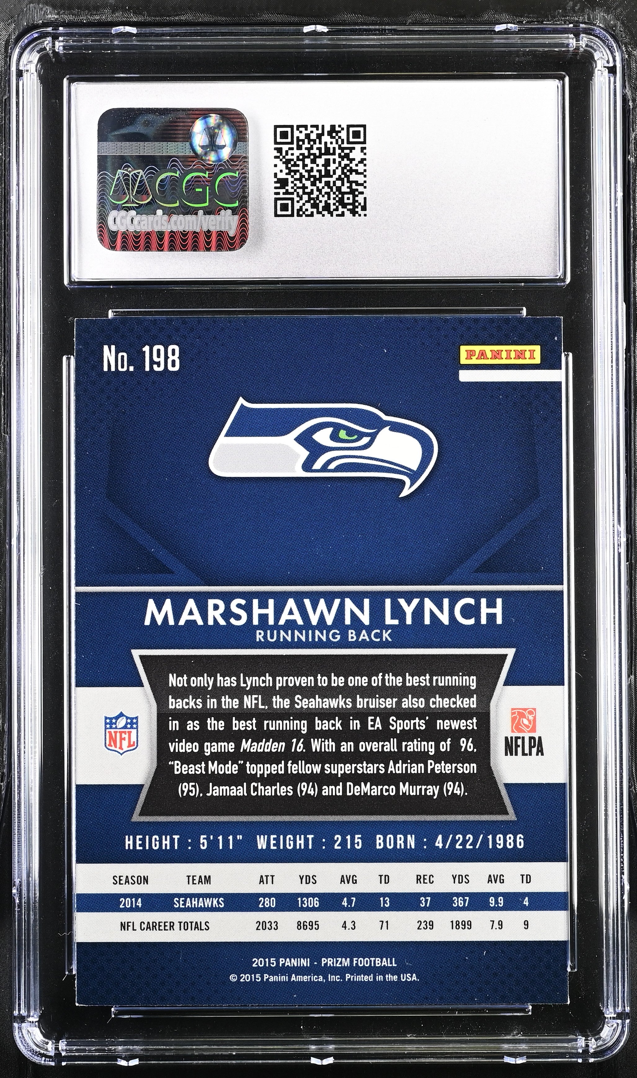 2015 Prizm Marshawn Lynch #198 Football CGC 8.5