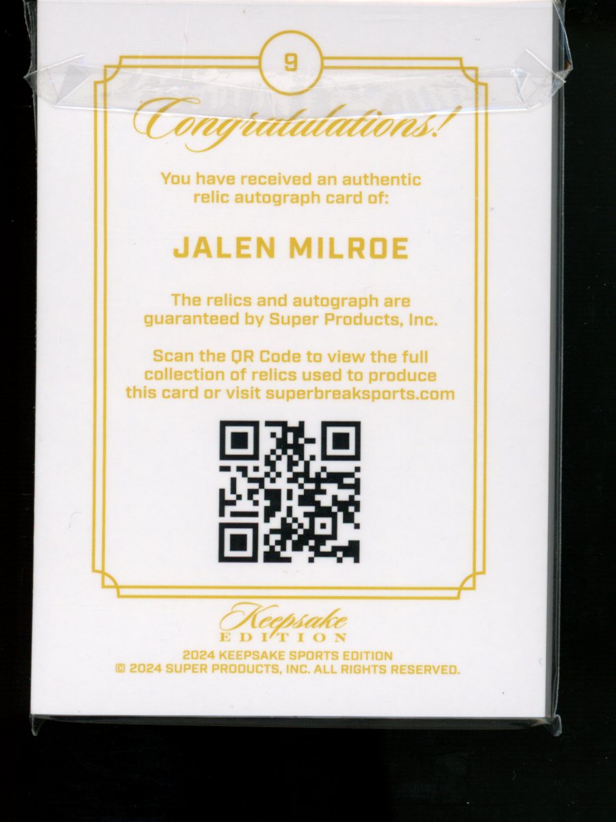 2024 Keepsake Edition Jalen Milroe #8 Gem Patch Autograph 42/75 Football